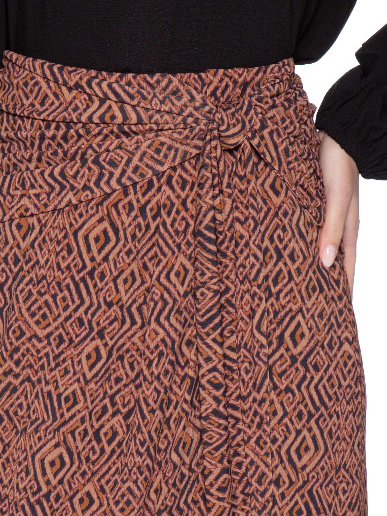 Saia Midi Pareô Estampada Marrom Maria Filó