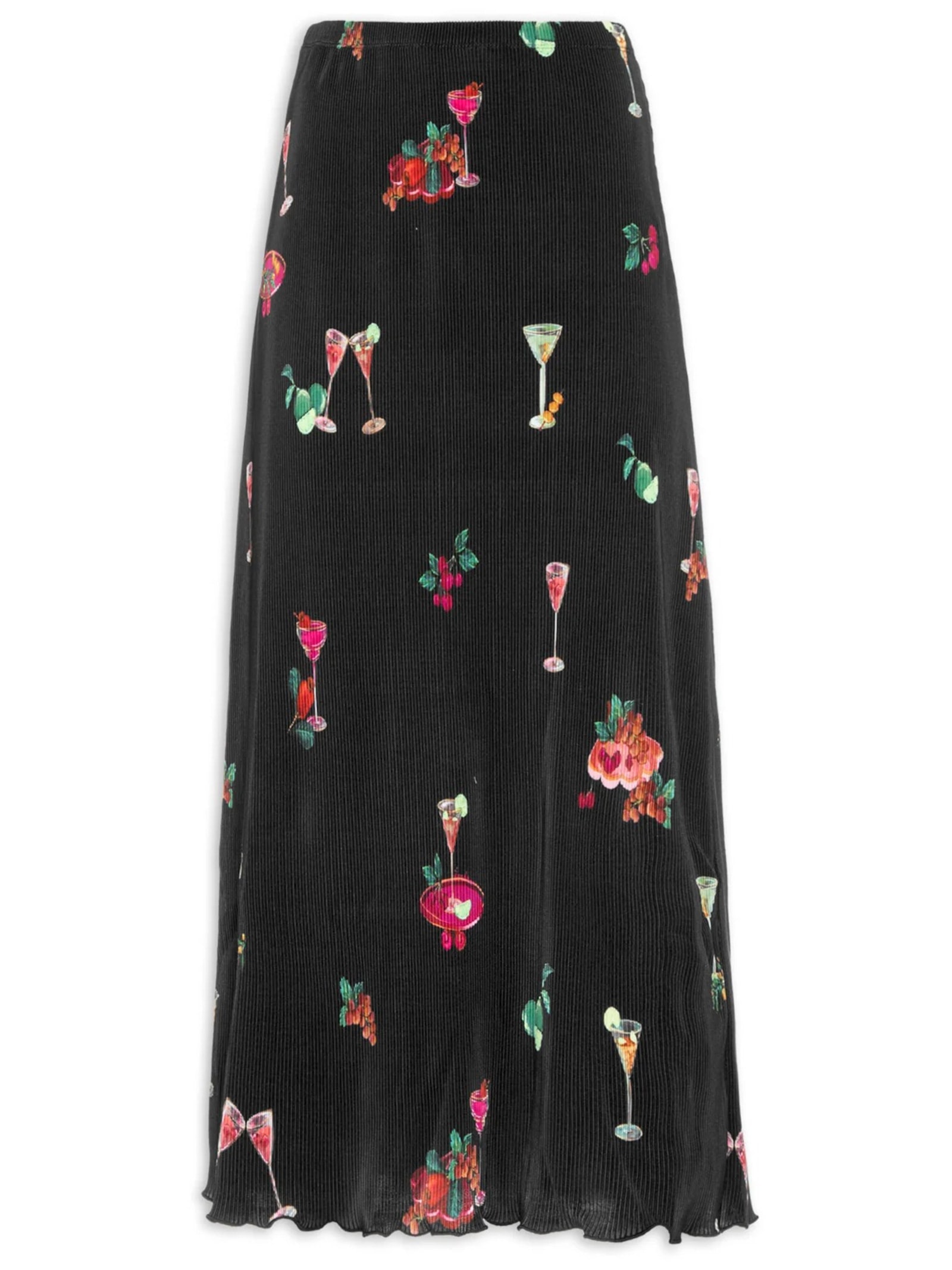 Saia Midi Plissada Coquetel Tropical Marrom Farm