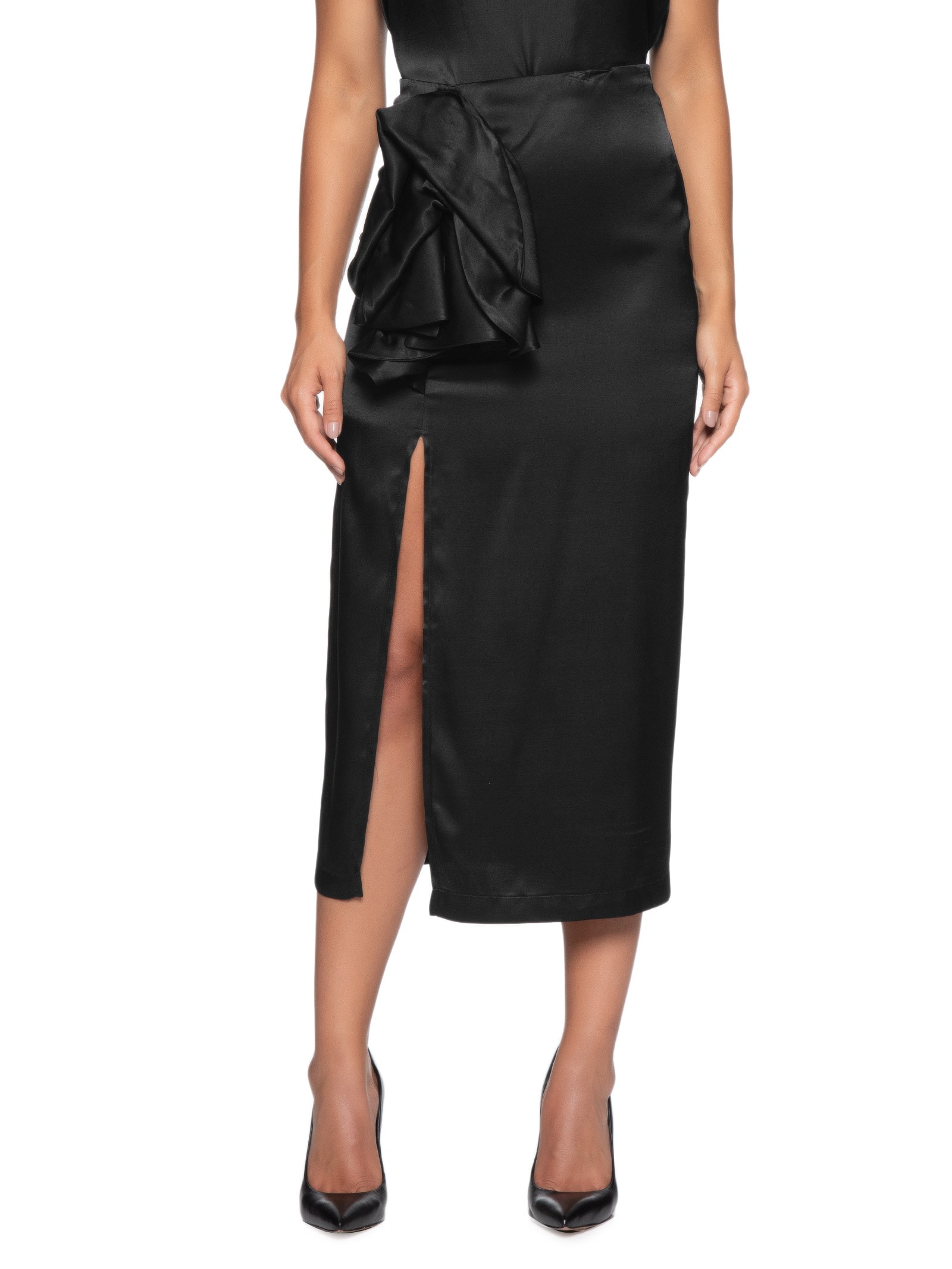 Saia Midi Preta Colcci