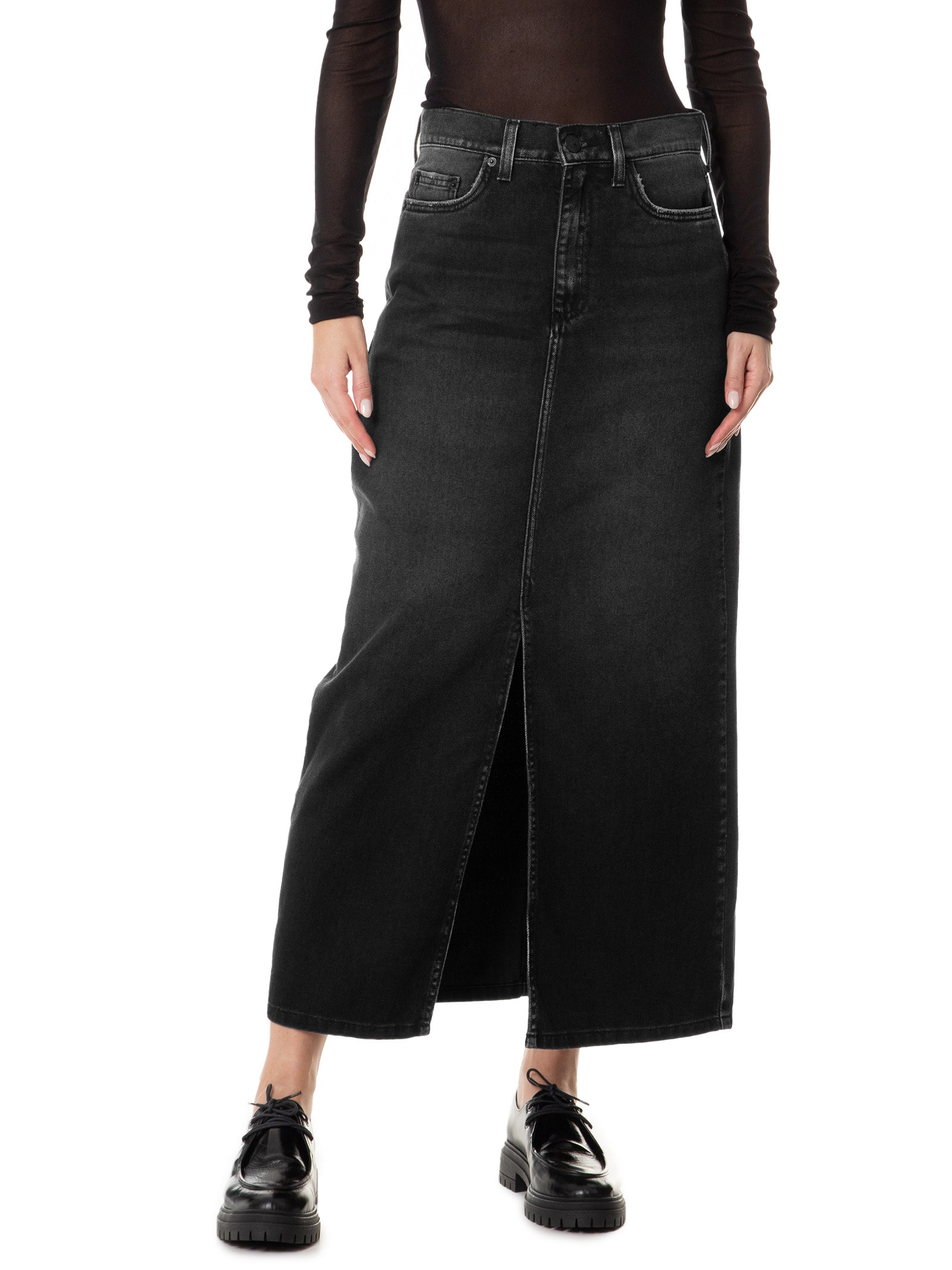 Saia Midi Preto Animale Jeans