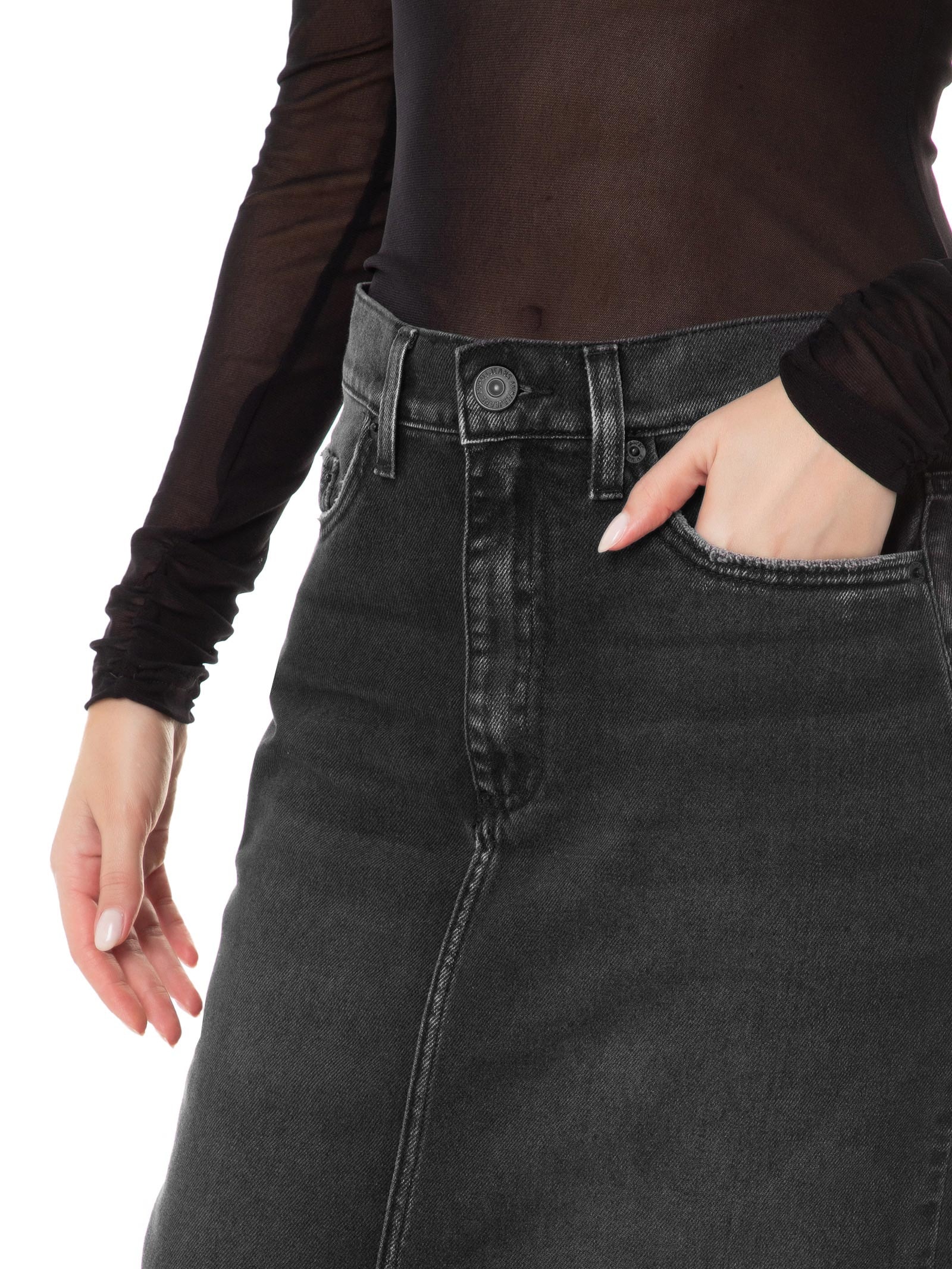 Saia Midi Preto Animale Jeans