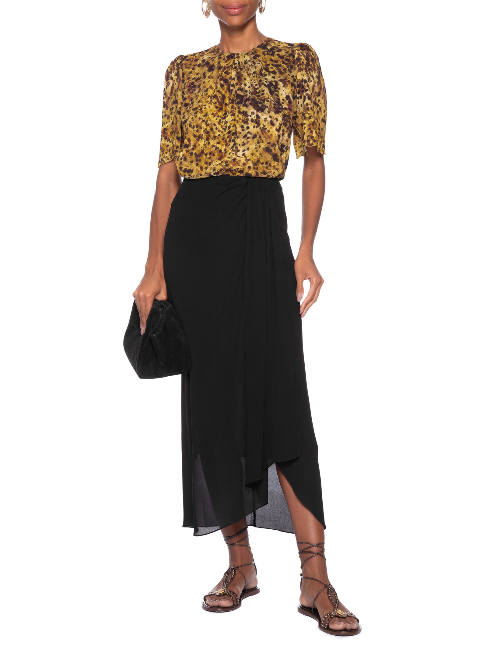 Saia Midi Preto Animale