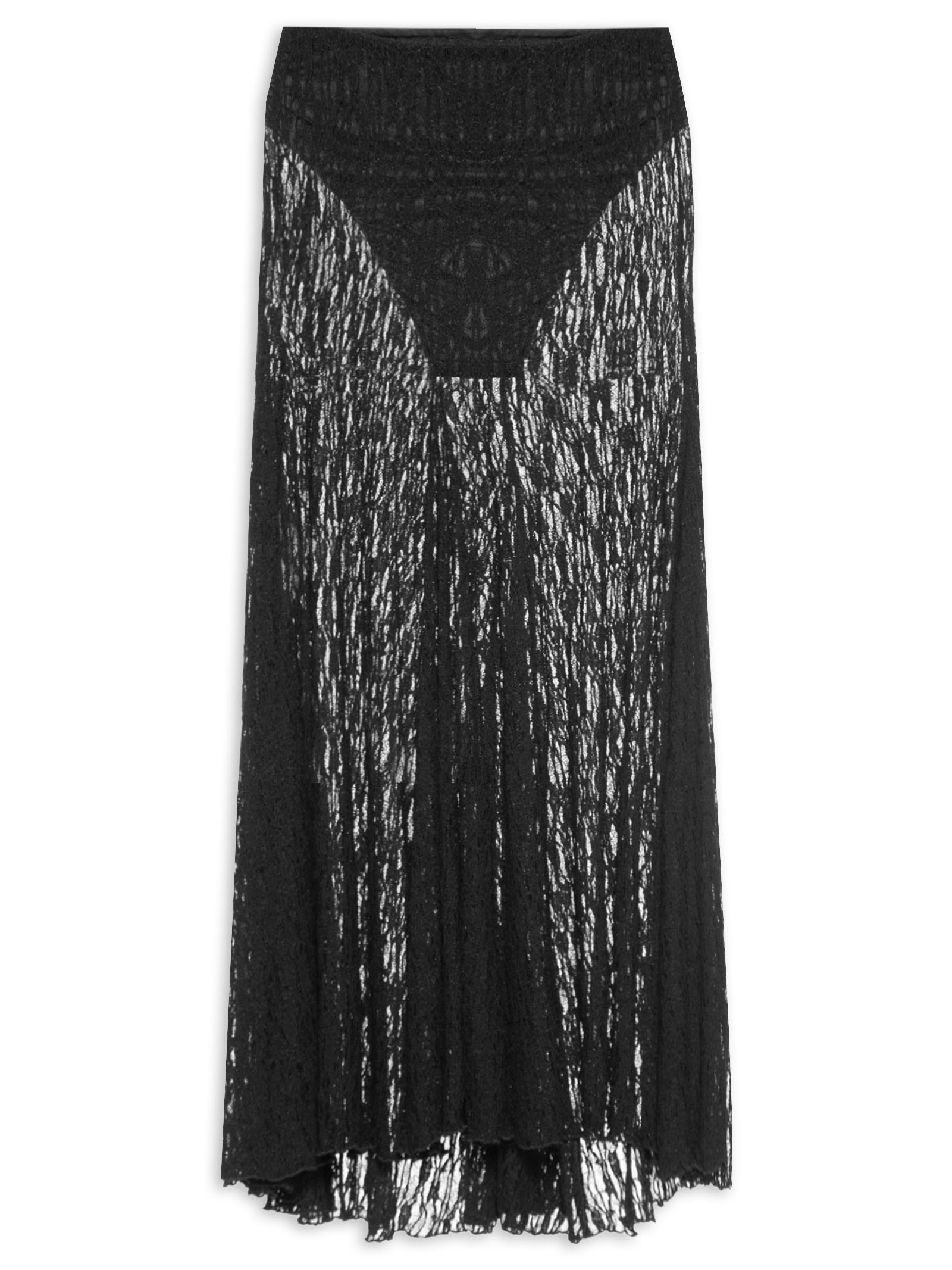Saia Midi Renda Preto Maria Filó