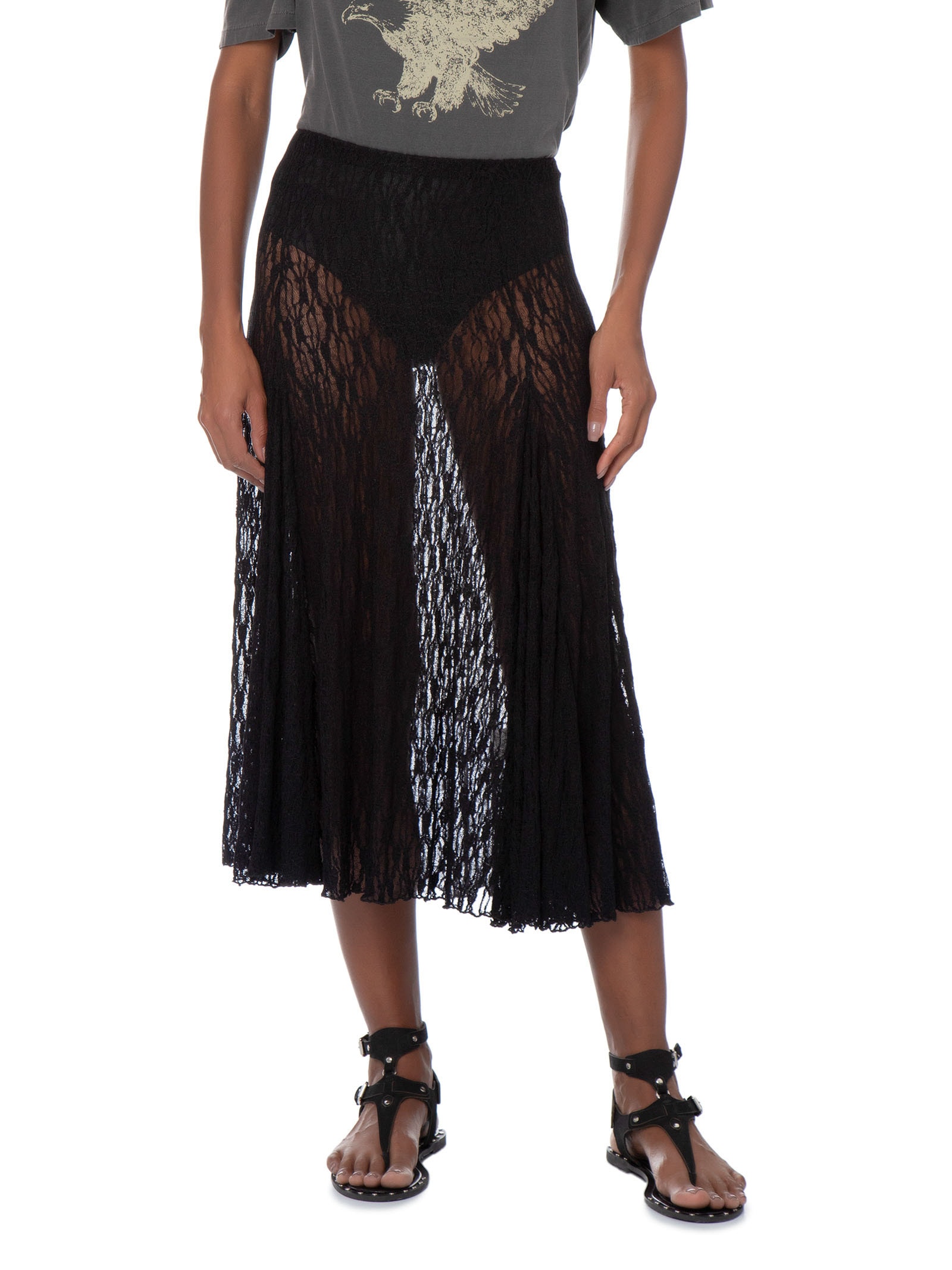 Saia Midi Renda Preto Maria Filó