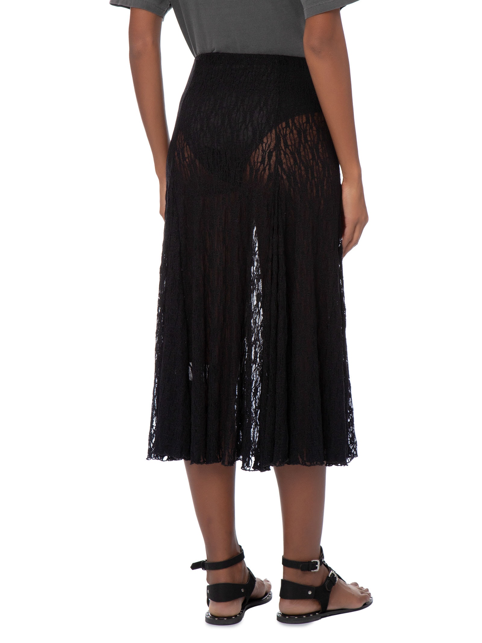 Saia Midi Renda Preto Maria Filó
