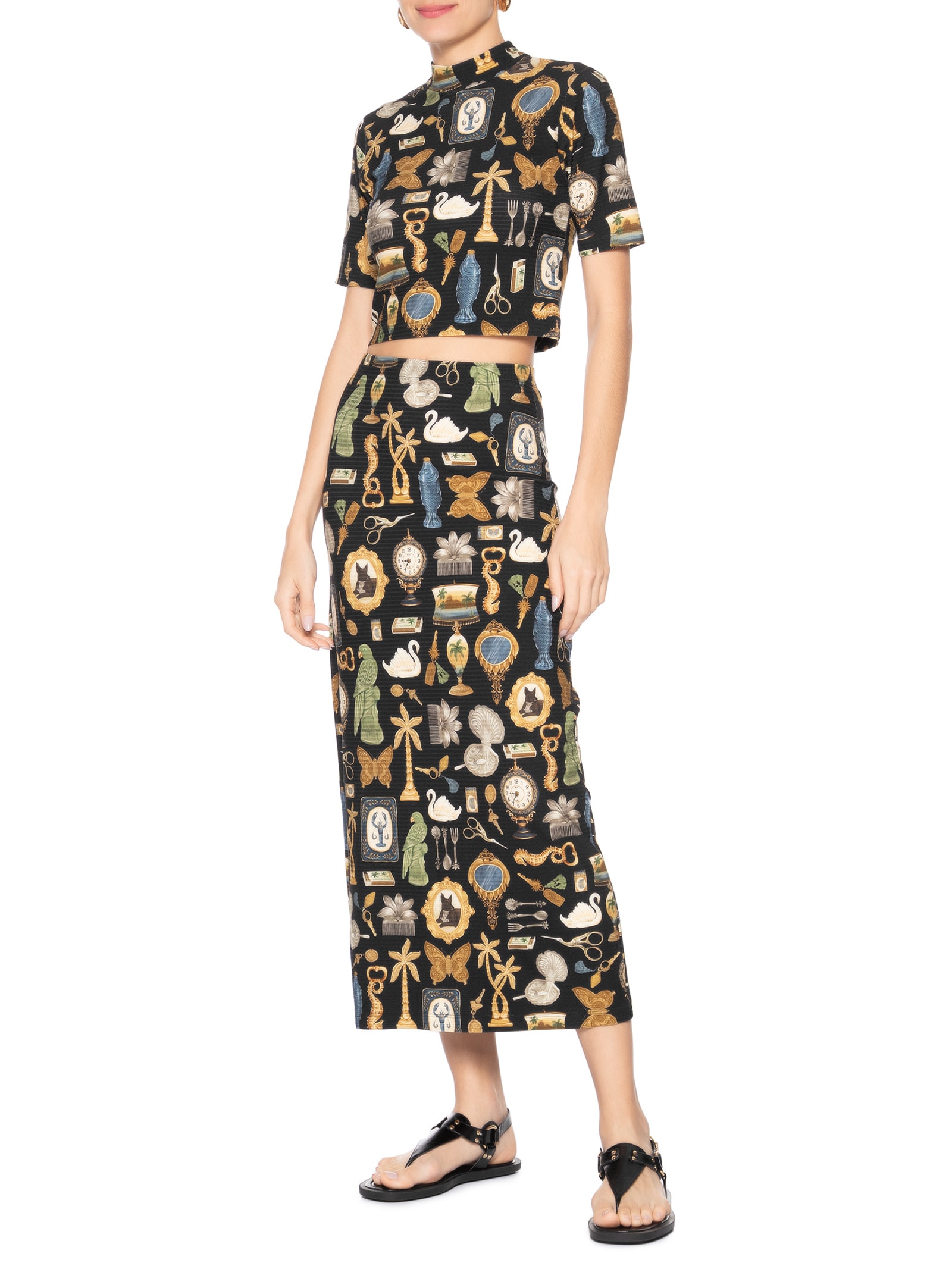 Saia Midi Reta Bibelô Preto Farm