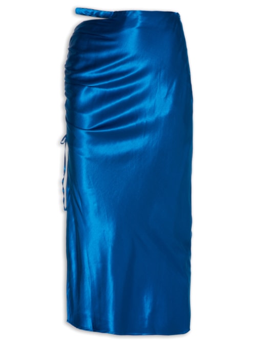Saia Midi Reta Com Franzidos – Azul