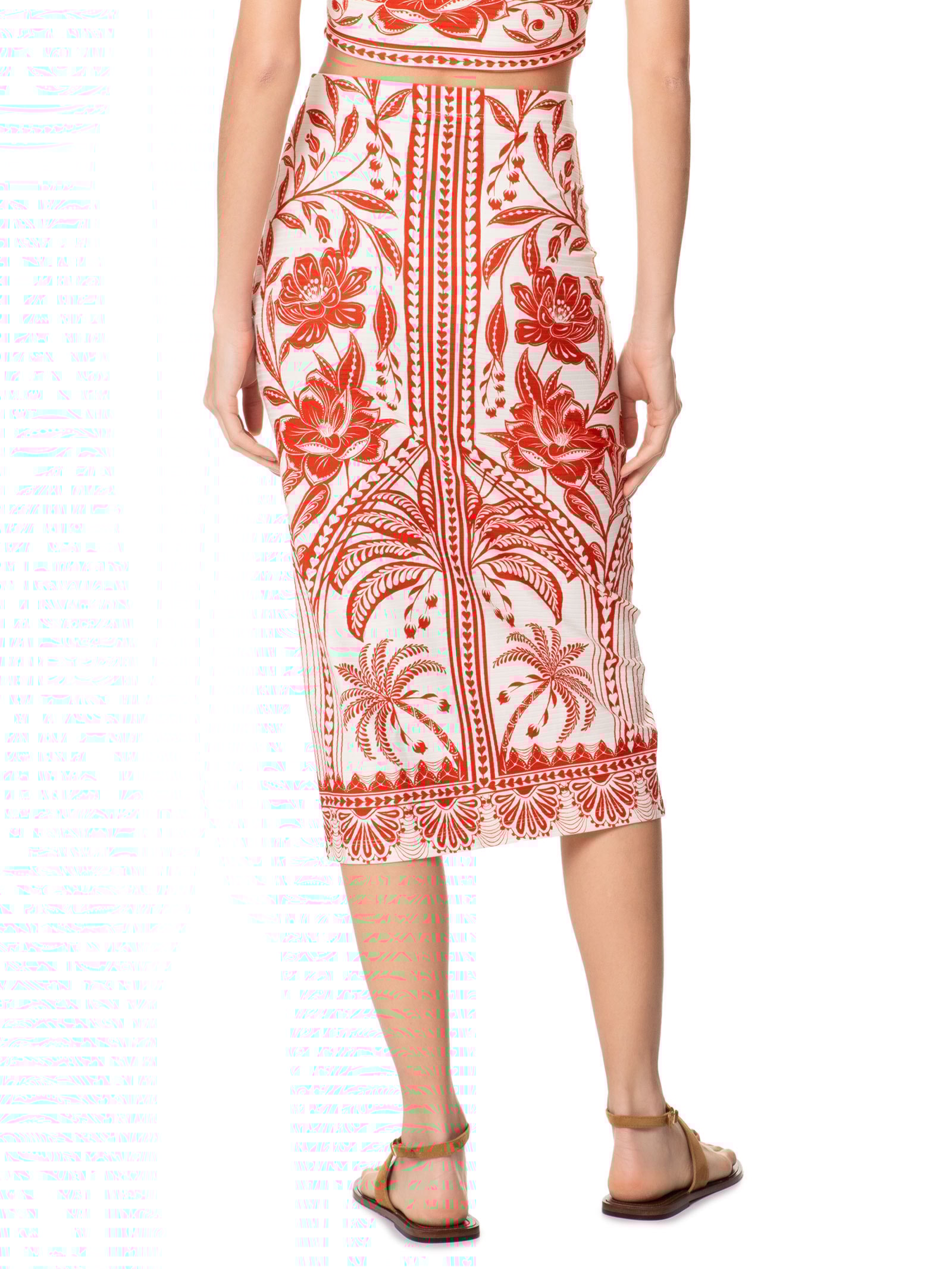 Saia Midi Reta Coqueiro de Flor Vermelho Farm