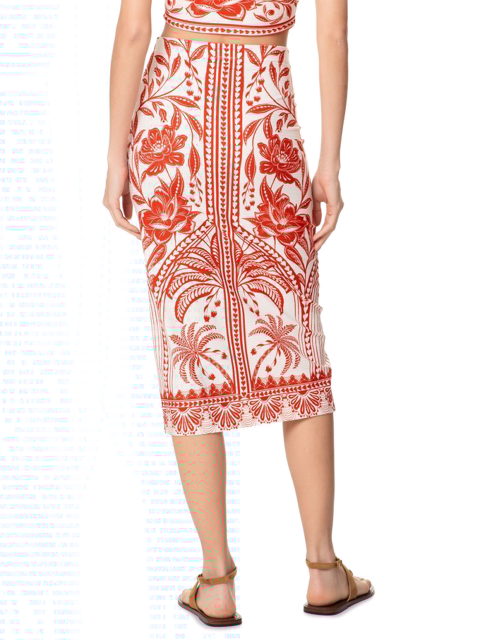 Saia Midi Reta Coqueiro de Flor Vermelho Farm