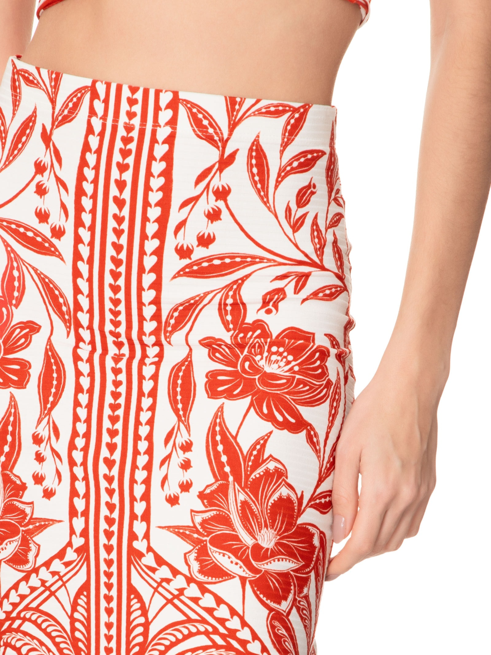 Saia Midi Reta Coqueiro de Flor Vermelho Farm