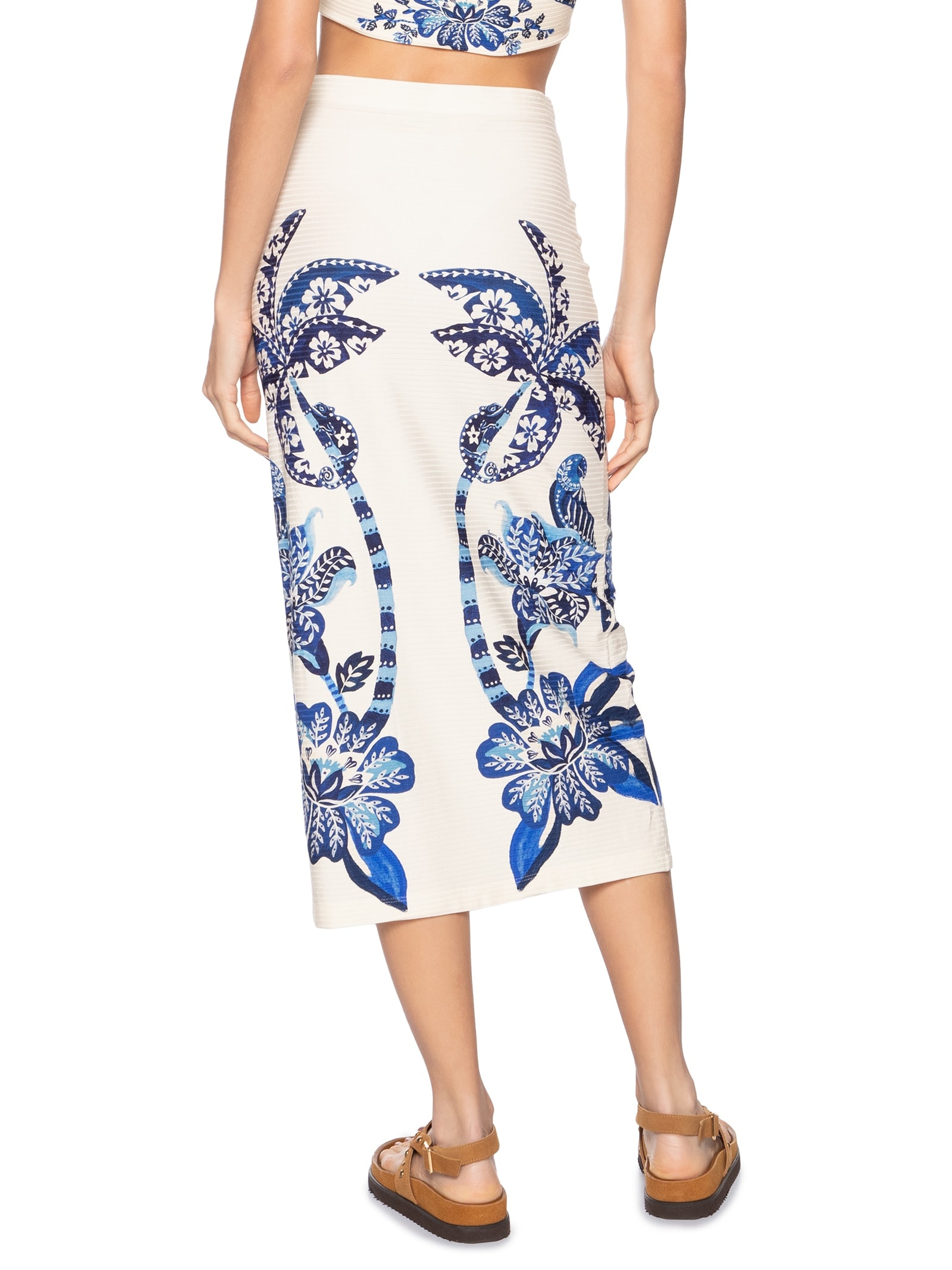 Saia Midi Reta Coqueiro Tropical Branco Farm