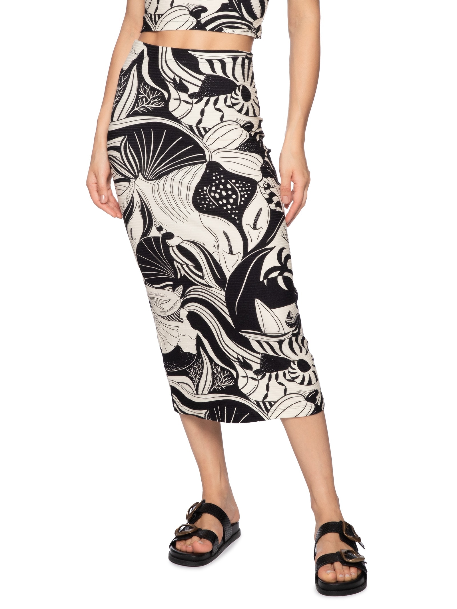 Saia Midi Reta Festa de Mar Preto Farm