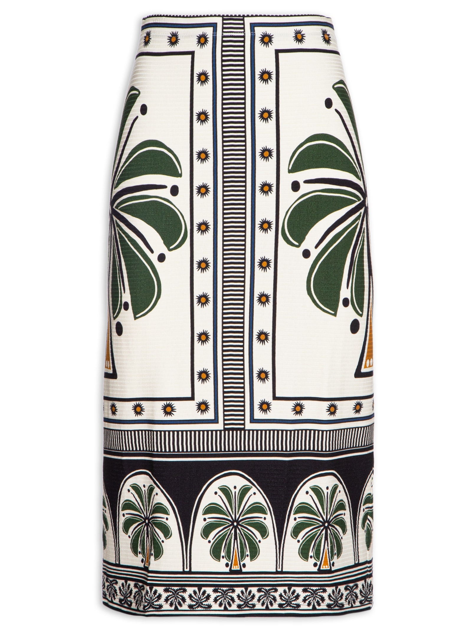Saia Midi Reta Jardim Tropical Off White Farm
