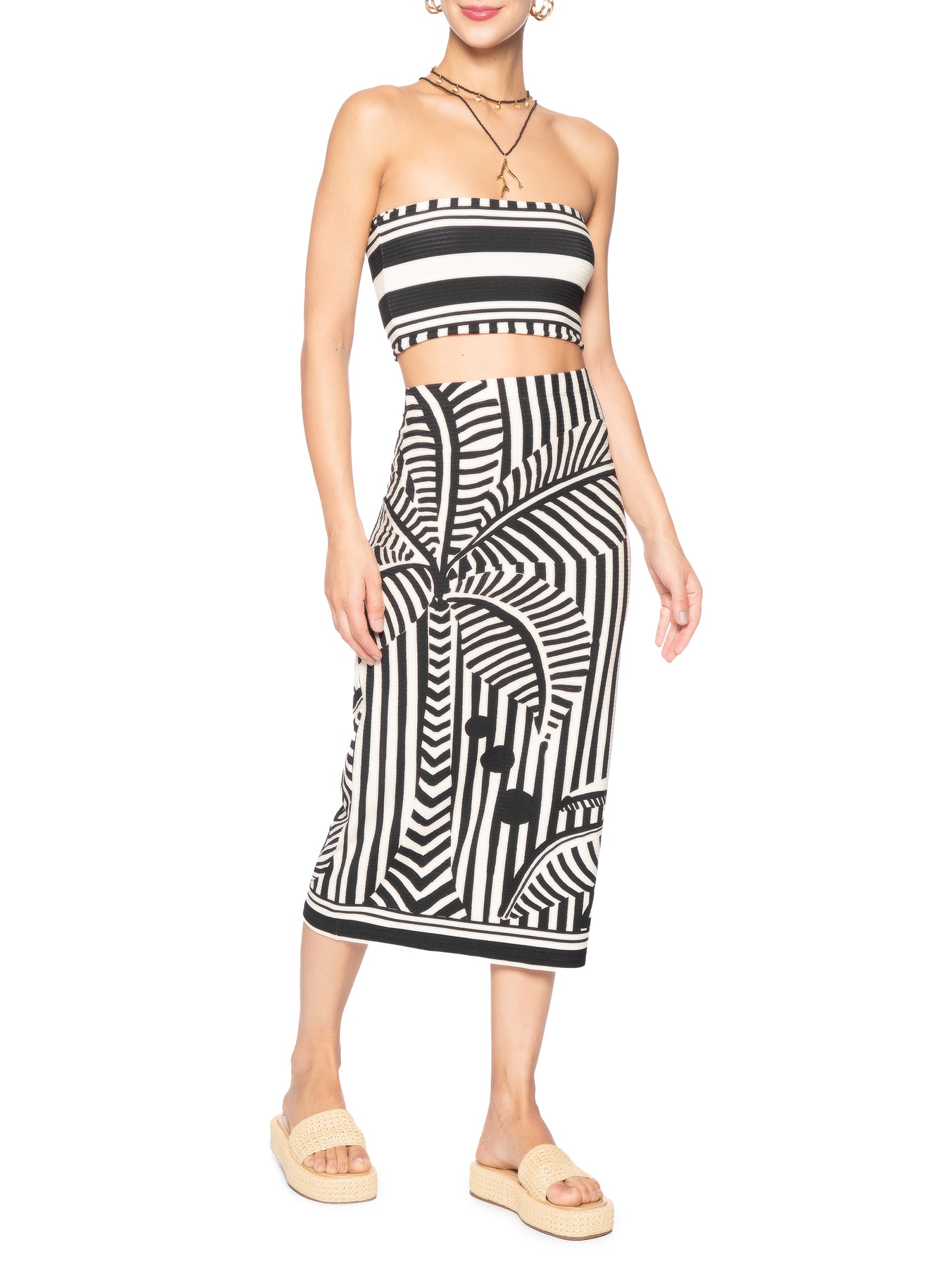 Saia Midi Reta Listra Preta Farm