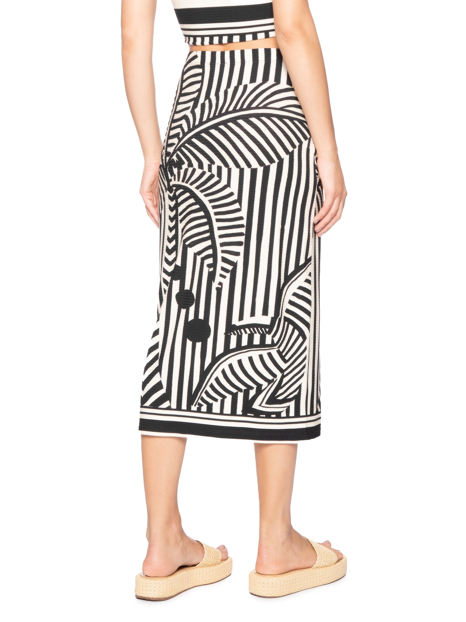 Saia Midi Reta Listra Preta Farm