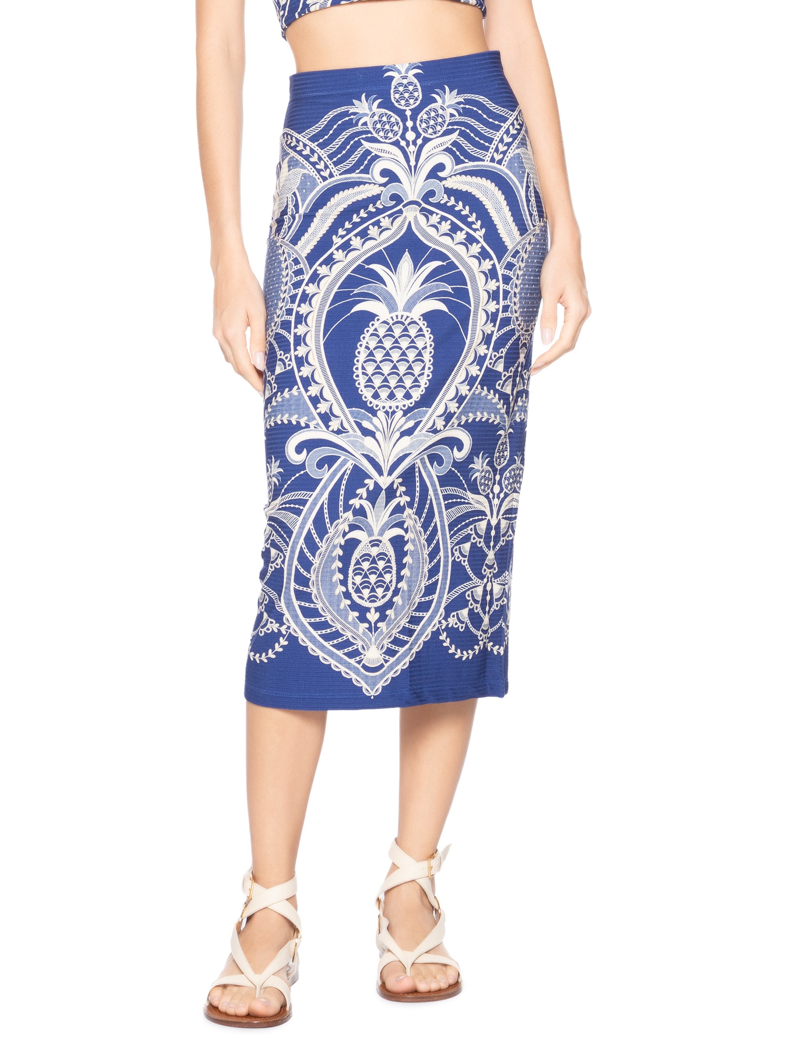 Saia Midi Reta Primor de Abacaxi Azul Farm