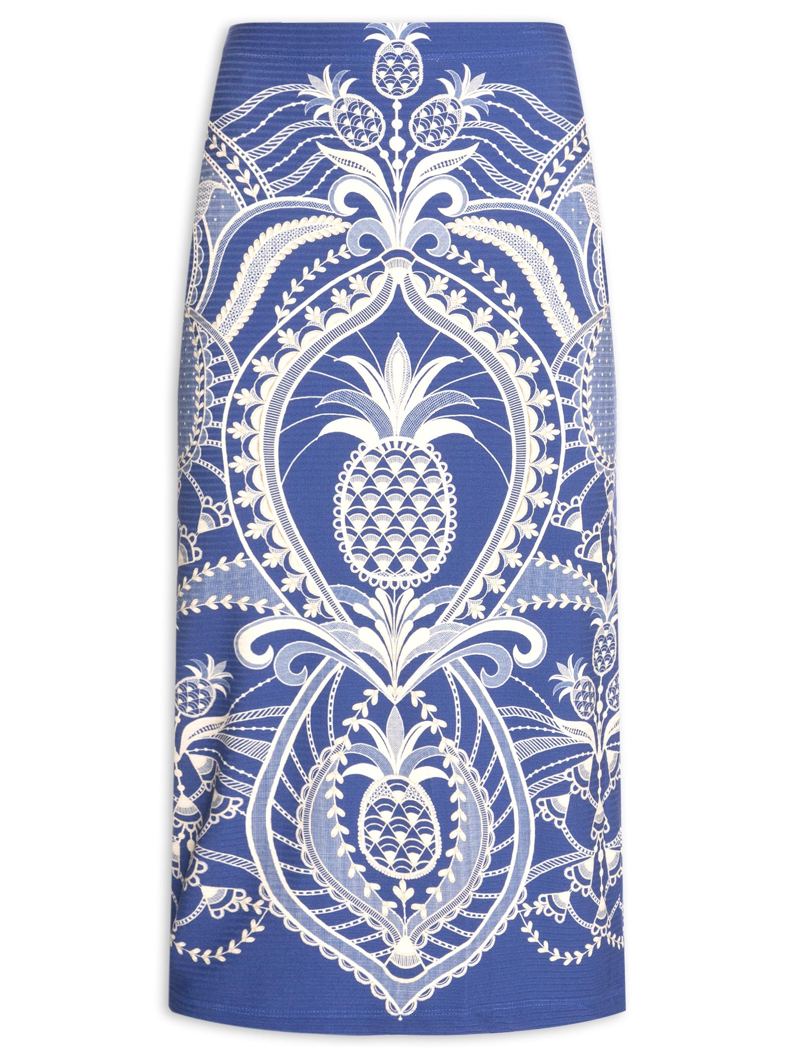 Saia Midi Reta Primor de Abacaxi Azul Farm