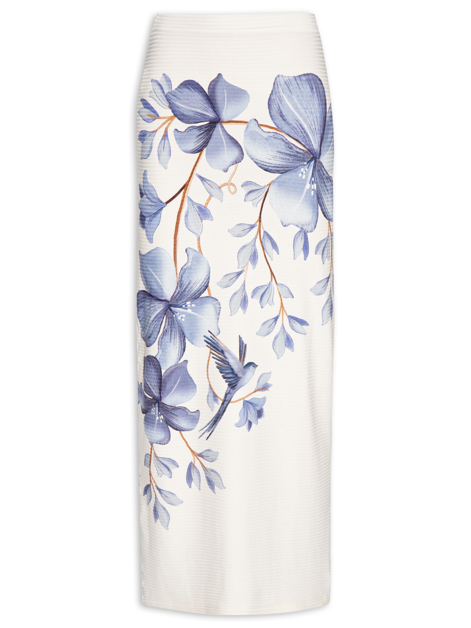 Saia Midi Reta Voo Em Flor E Branco Farm