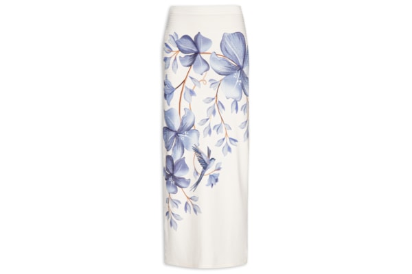 Saia Midi Reta Voo Em Flor E - Branco