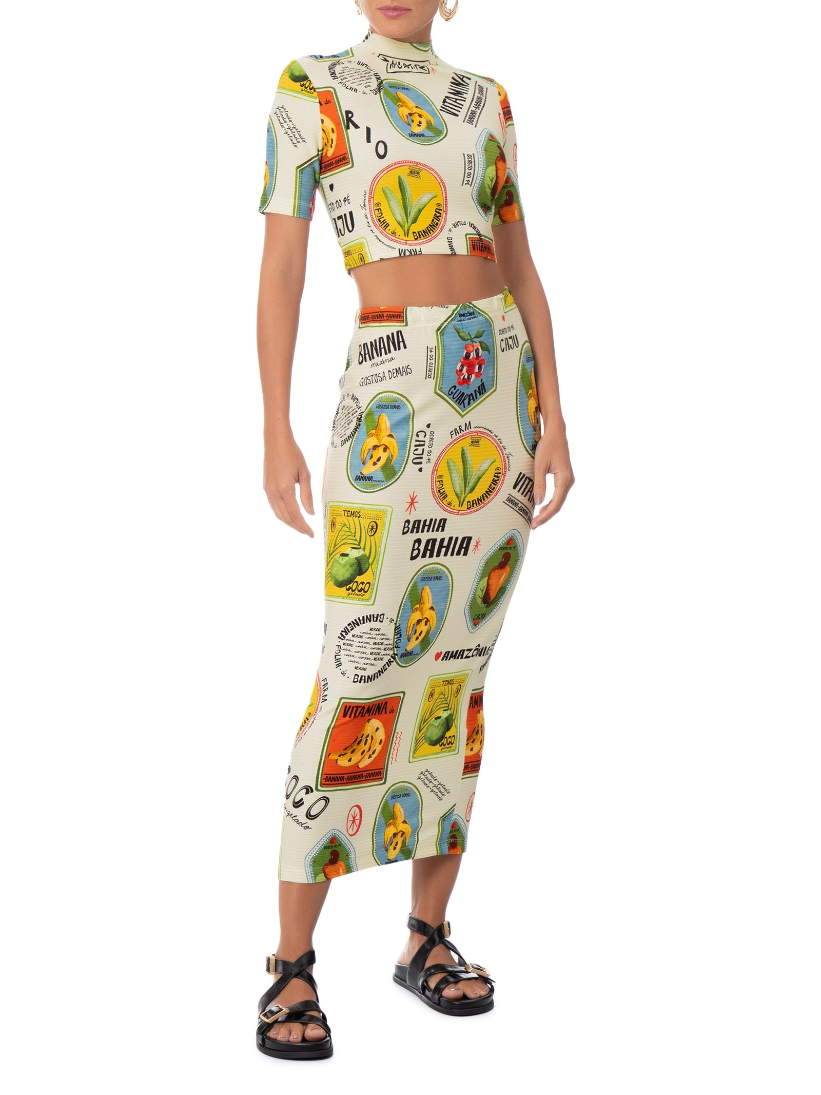 Saia Midi Selo Coisa Nossa Off White Farm