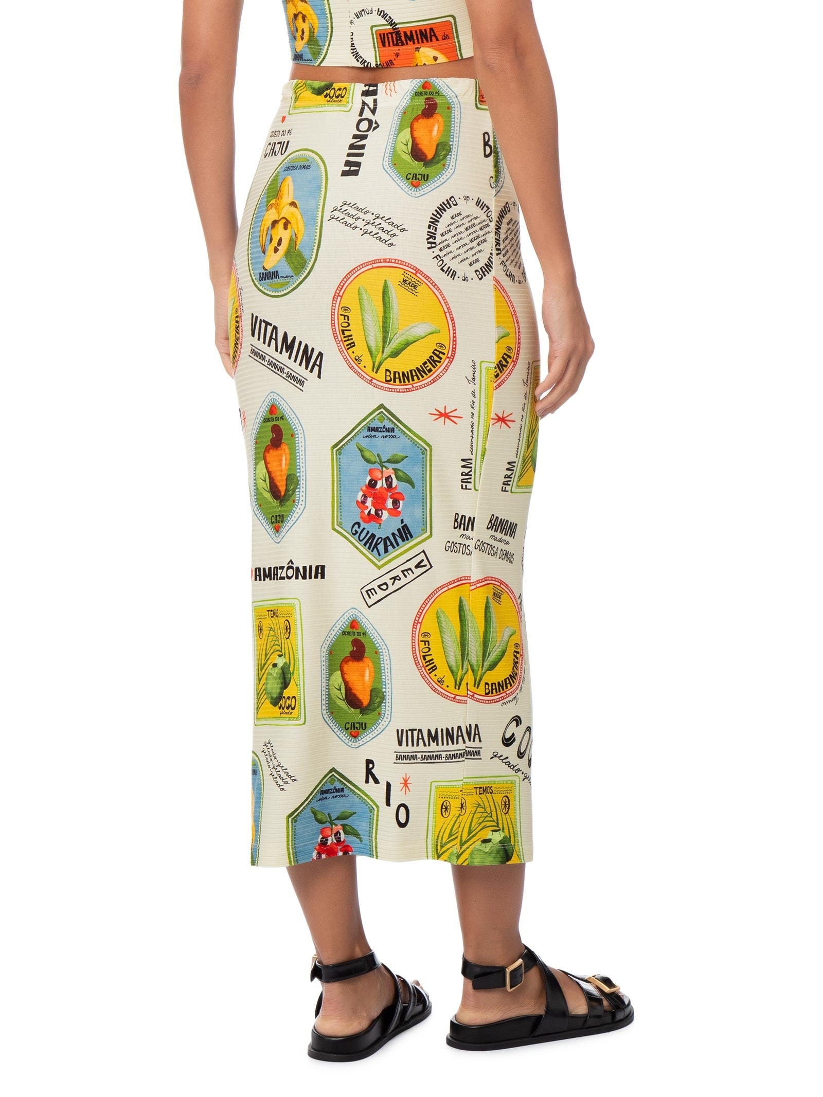 Saia Midi Selo Coisa Nossa Off White Farm