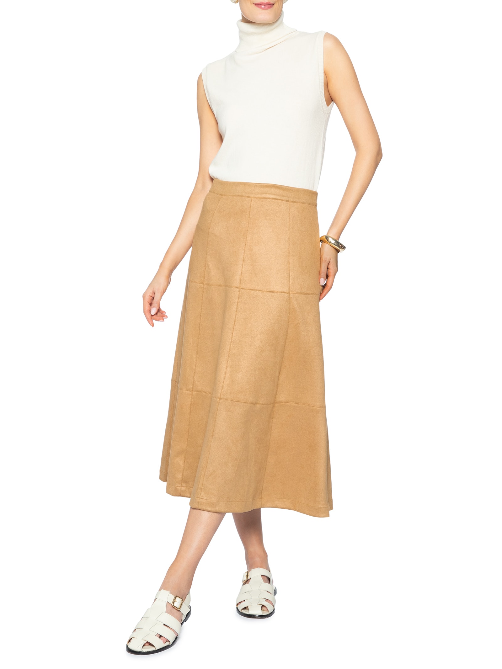 Saia Midi Suede Bege Basiq