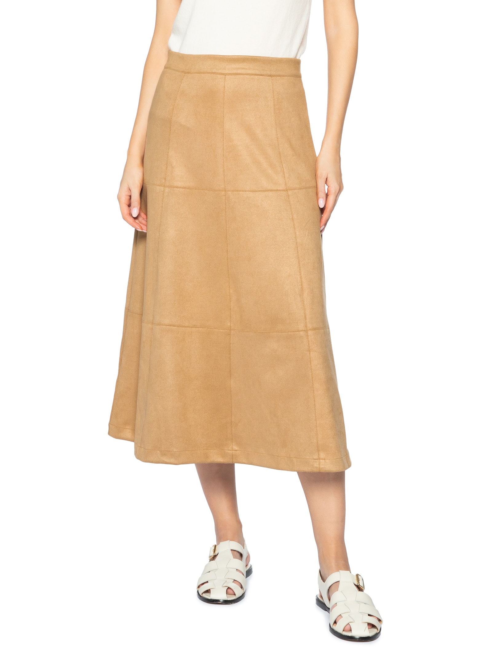 Saia Midi Suede Bege Basiq