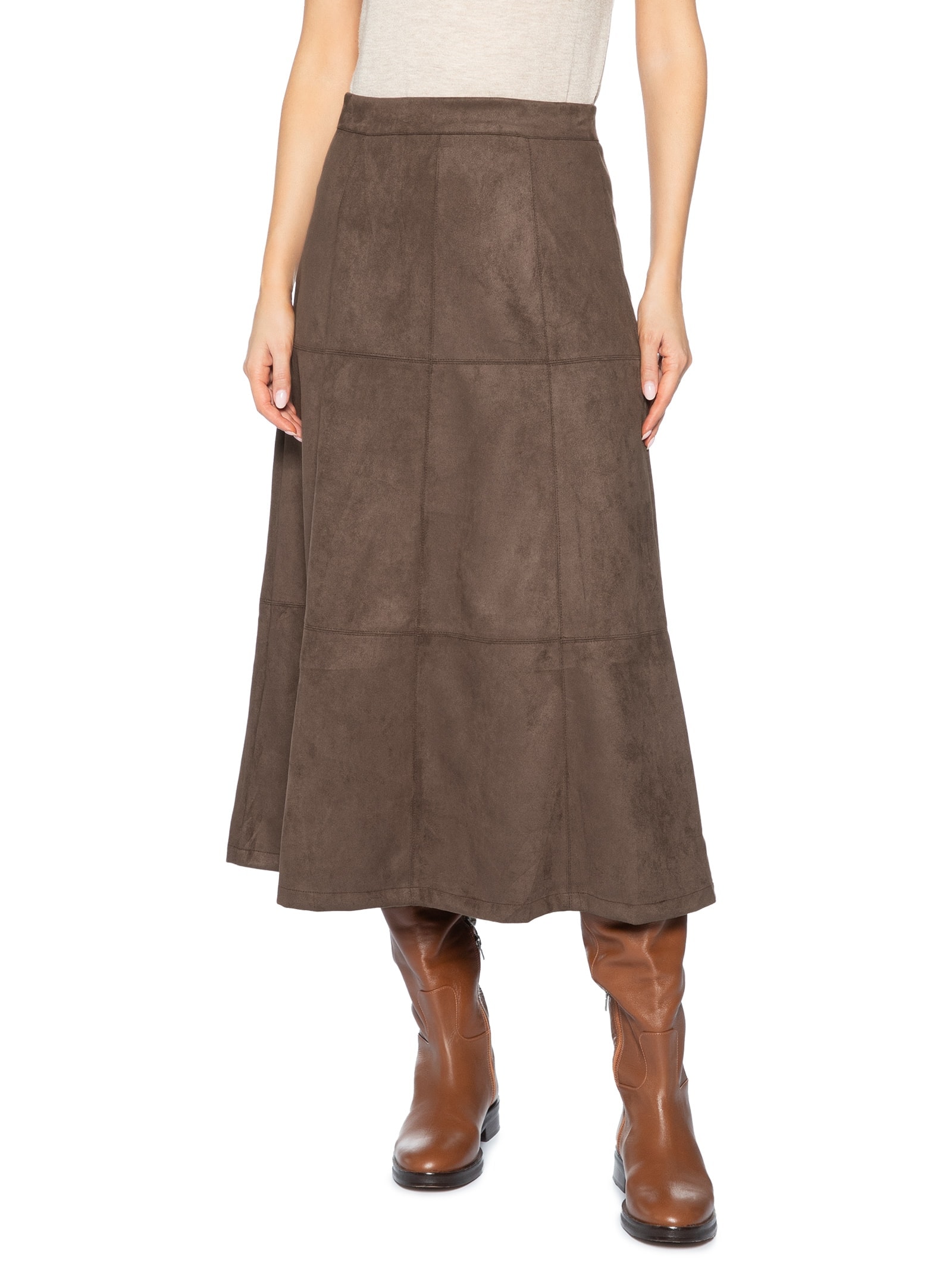 Saia Midi Suede Marrom Basiq