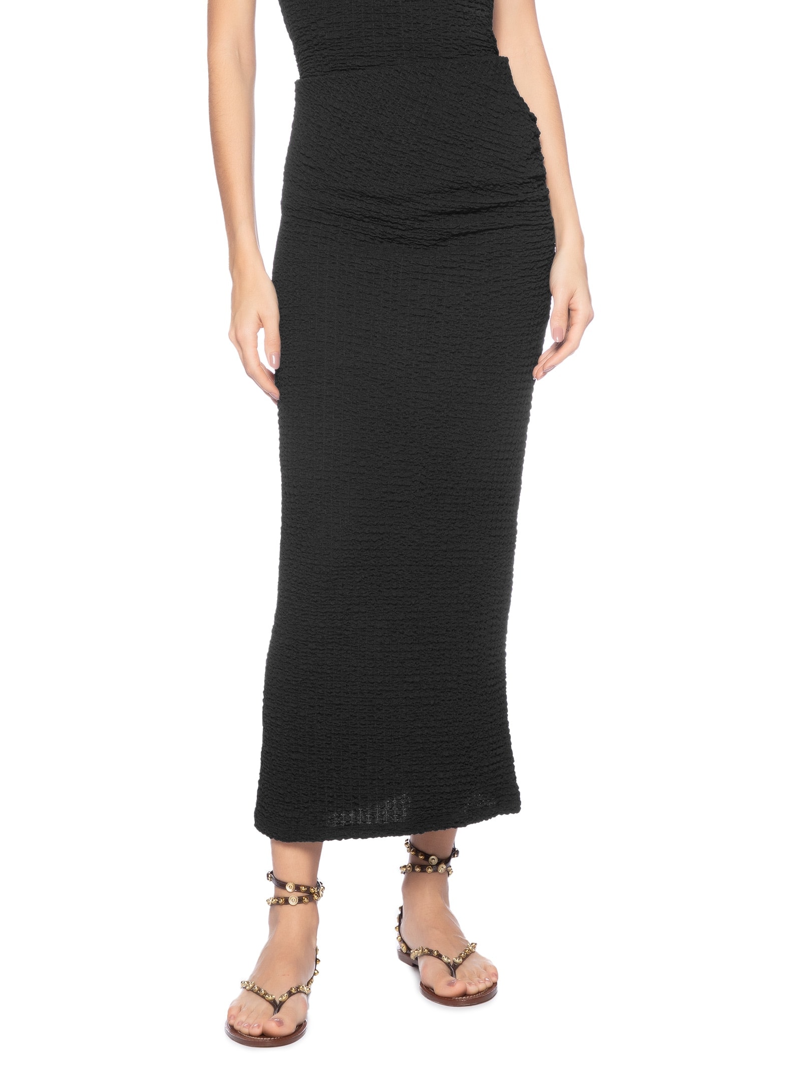 Saia Midi Textura Preto Farm