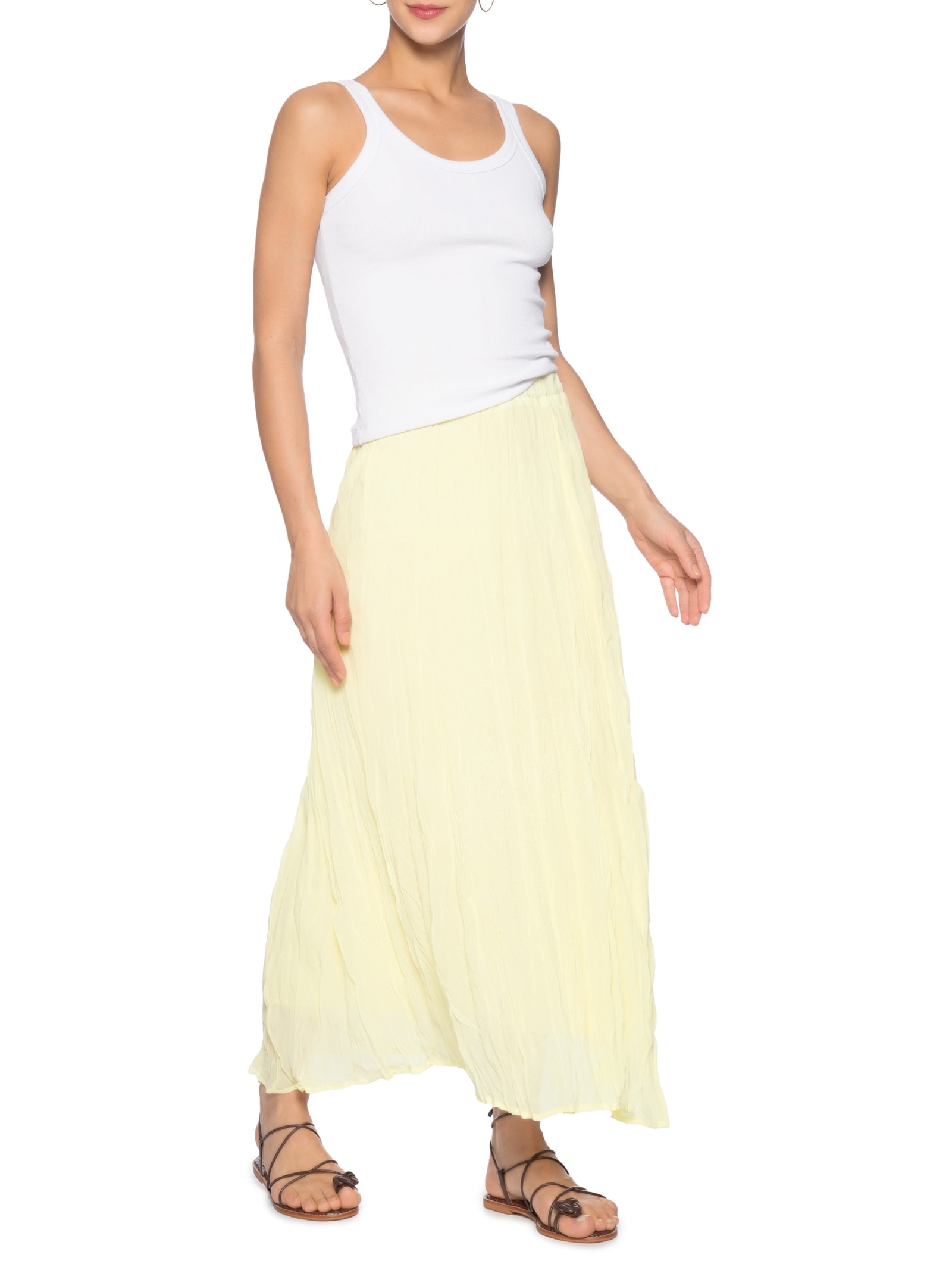 Saia Midi Texturizada Amarelo Basiq