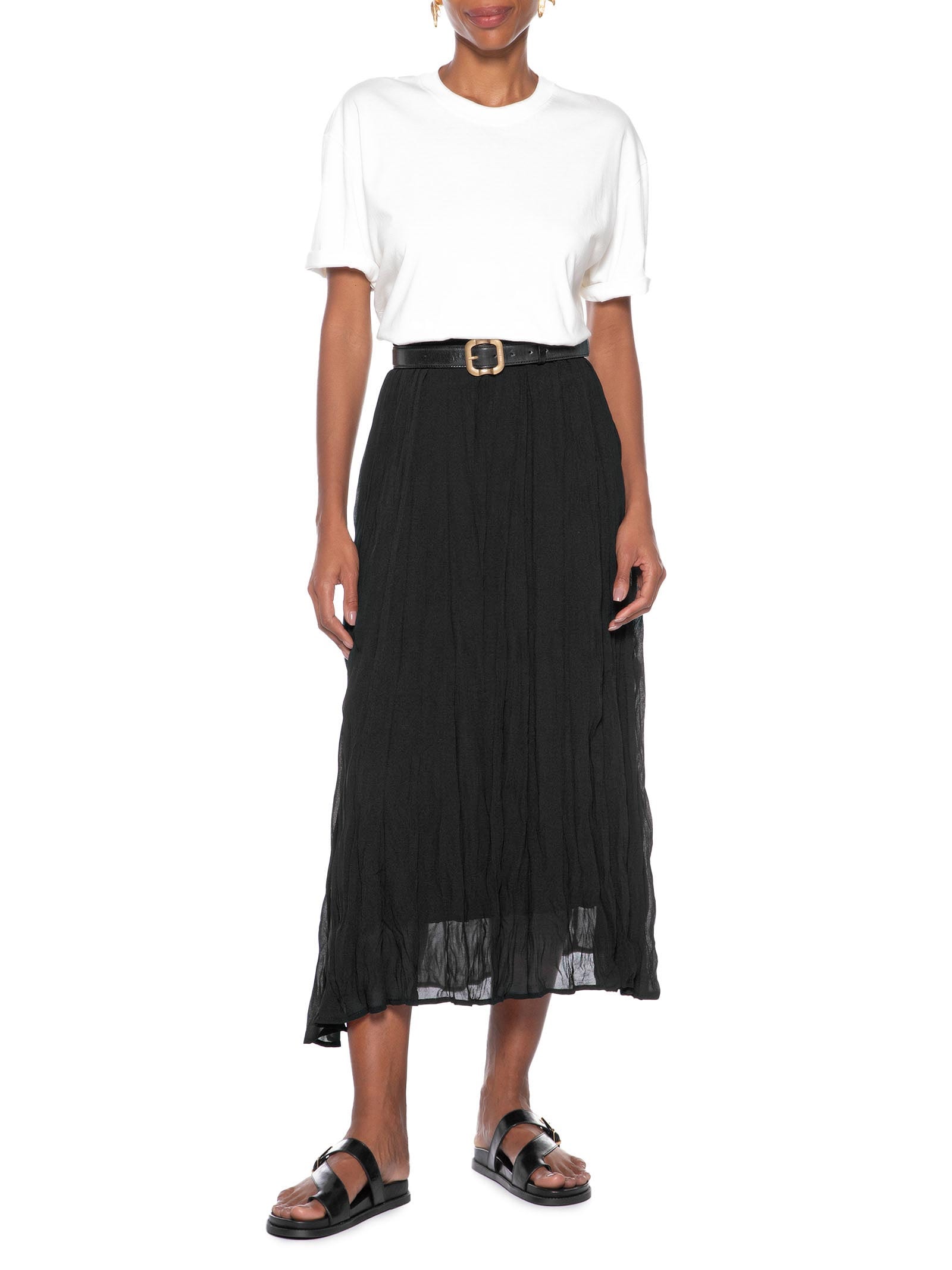 Saia Midi Texturizada Preto Basiq