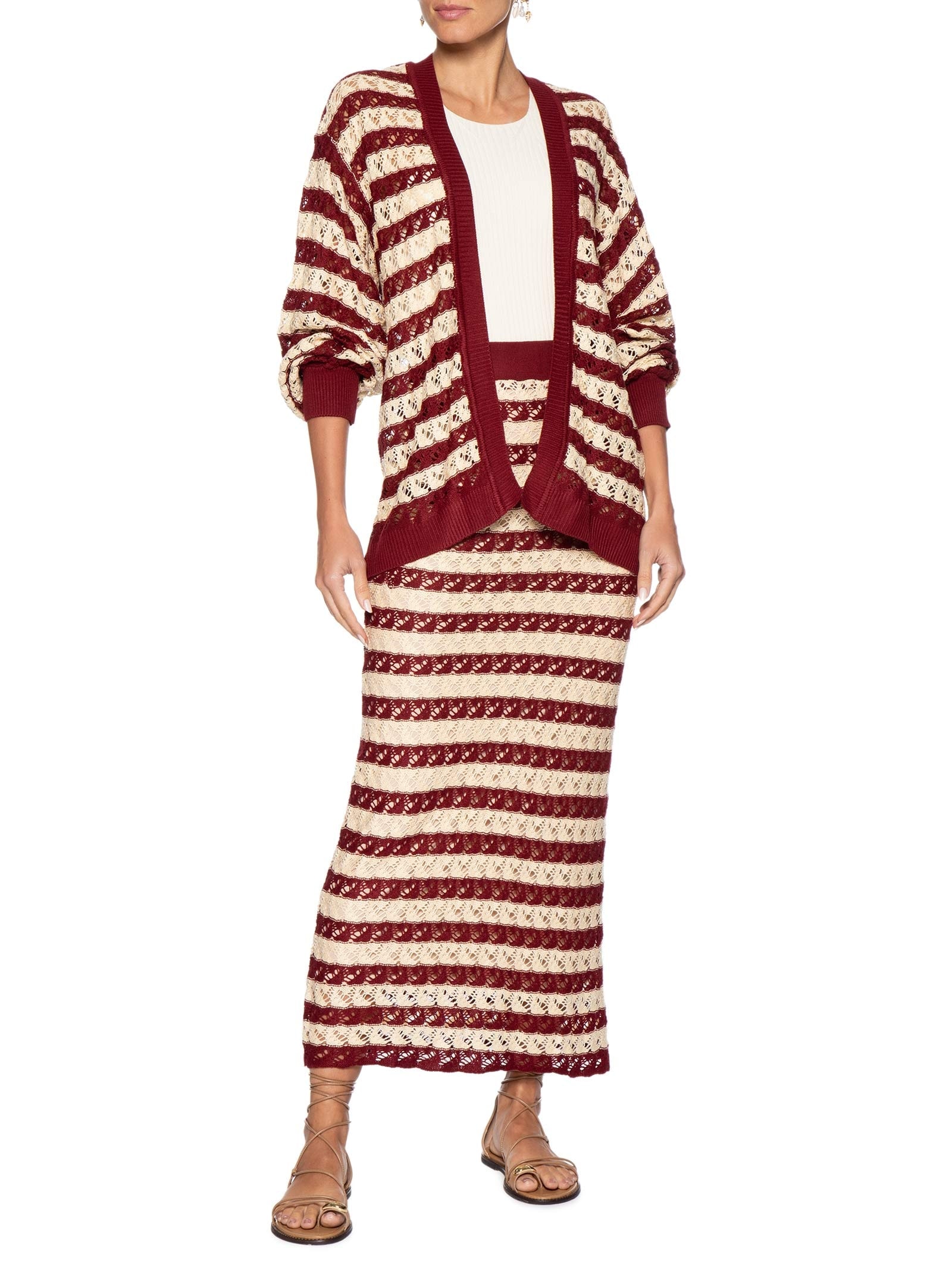 Saia Midi Tricot Bicolor Feminina – Vermelho Dress To