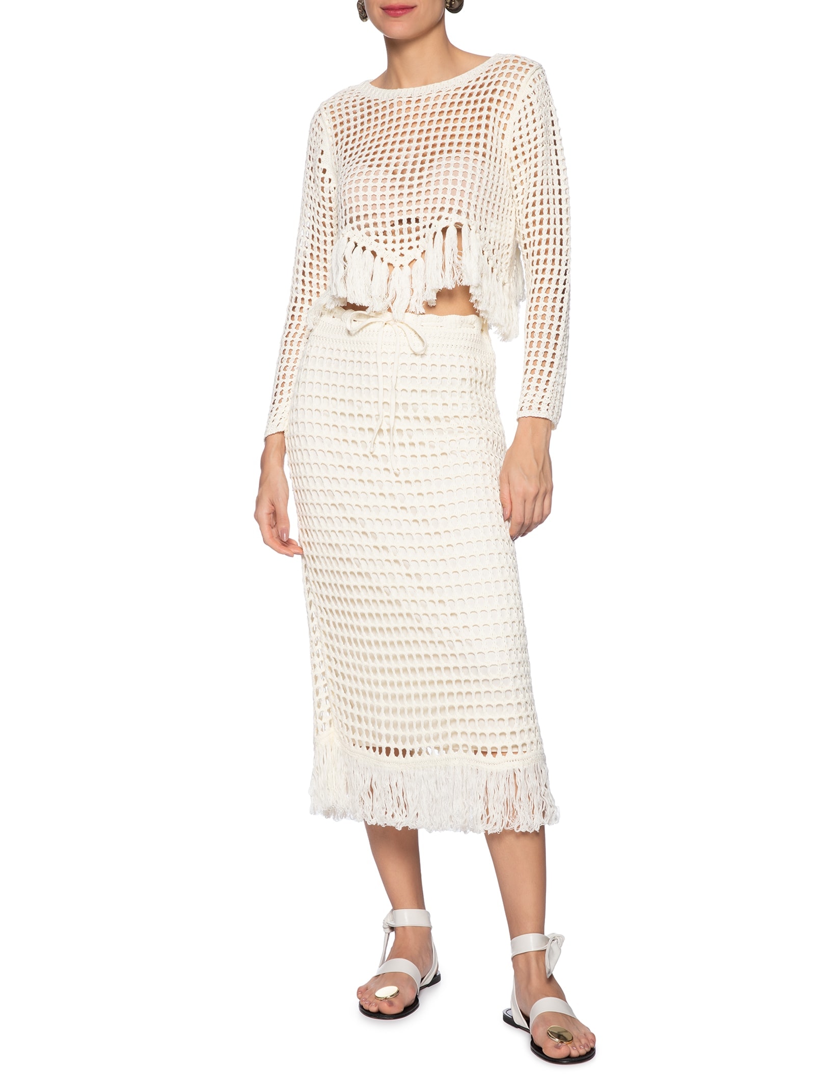 Saia Midi Tricot Branco  Farm