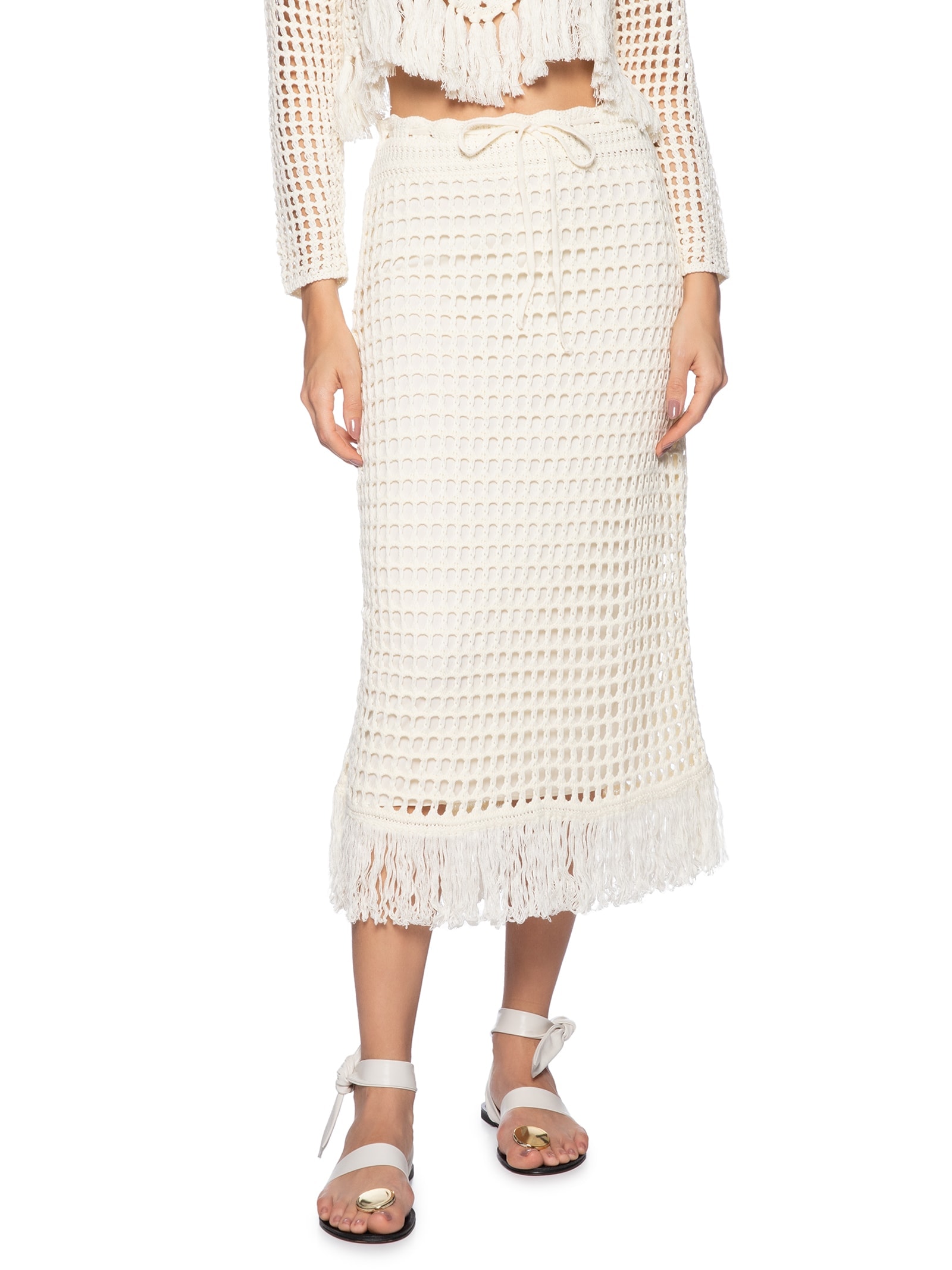 Saia Midi Tricot Branco  Farm