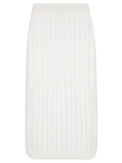 Saia Midi Tricot Ponto Diferenciado – Branco