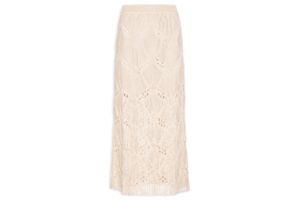 Saia Midi Tricot Ponto Rendado - Off White