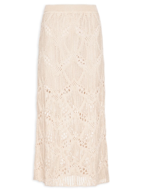 Saia Midi Tricot Ponto Rendado – Off White