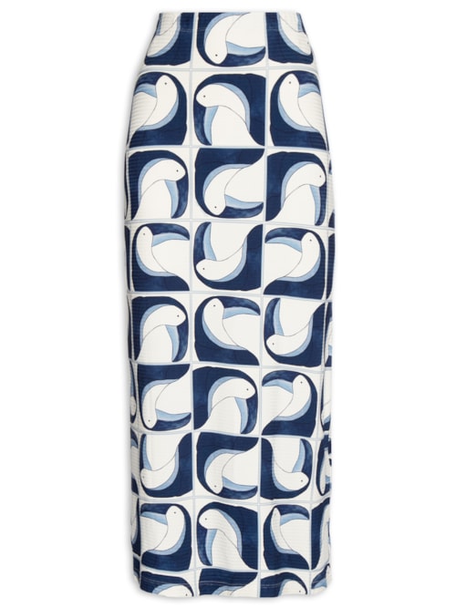 Saia Midi Tuca Tropical - Azul