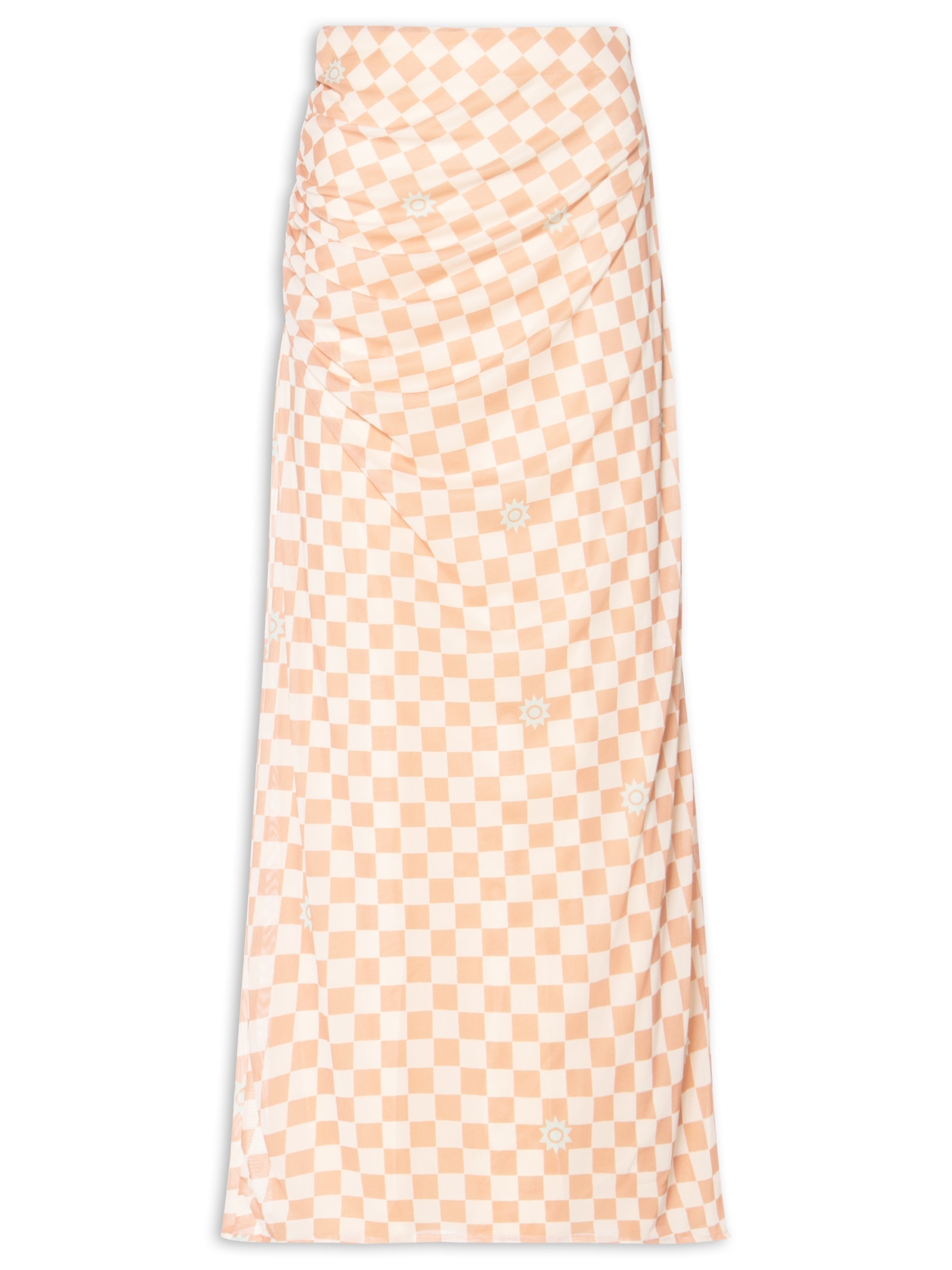 Saia Midi Tule Estampa Mosaico Bege Dress To