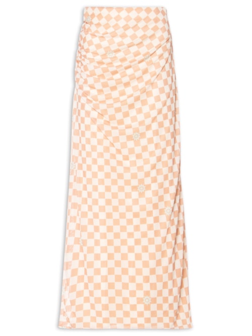 Saia Midi Tule Estampa Mosaico – Bege