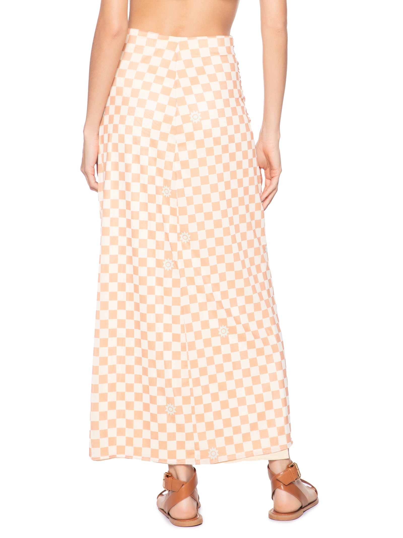 Saia Midi Tule Estampa Mosaico Bege Dress To