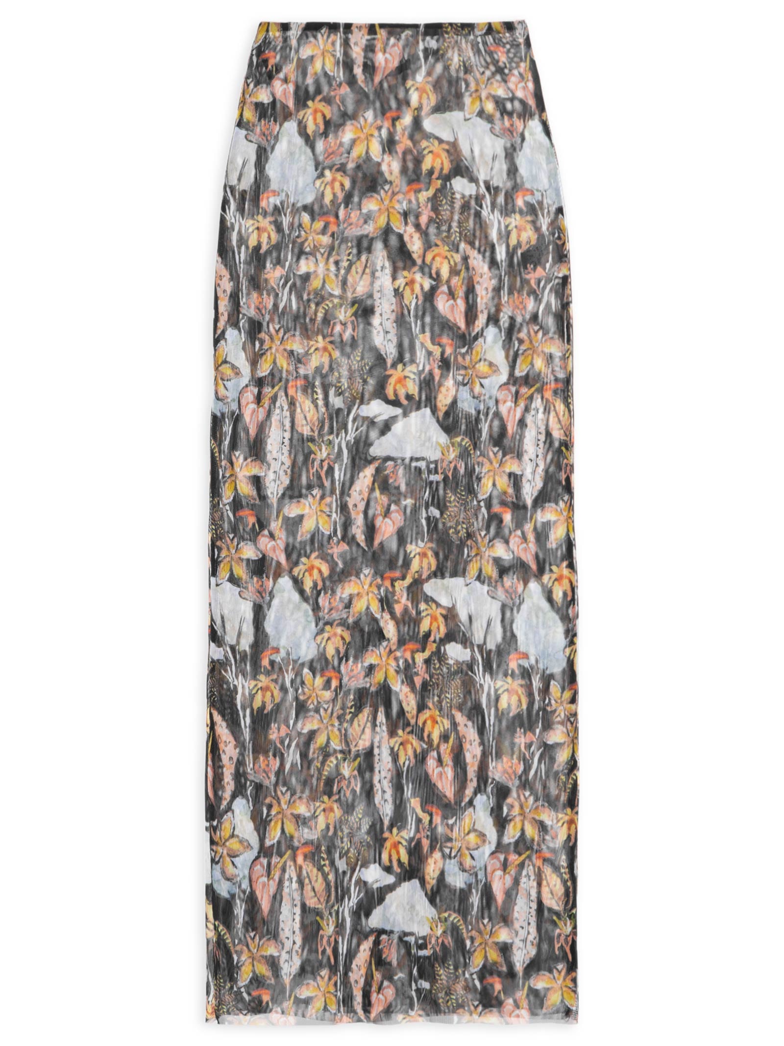 Saia Midi Tule Folhagem Mata D'Onça Preto Animale