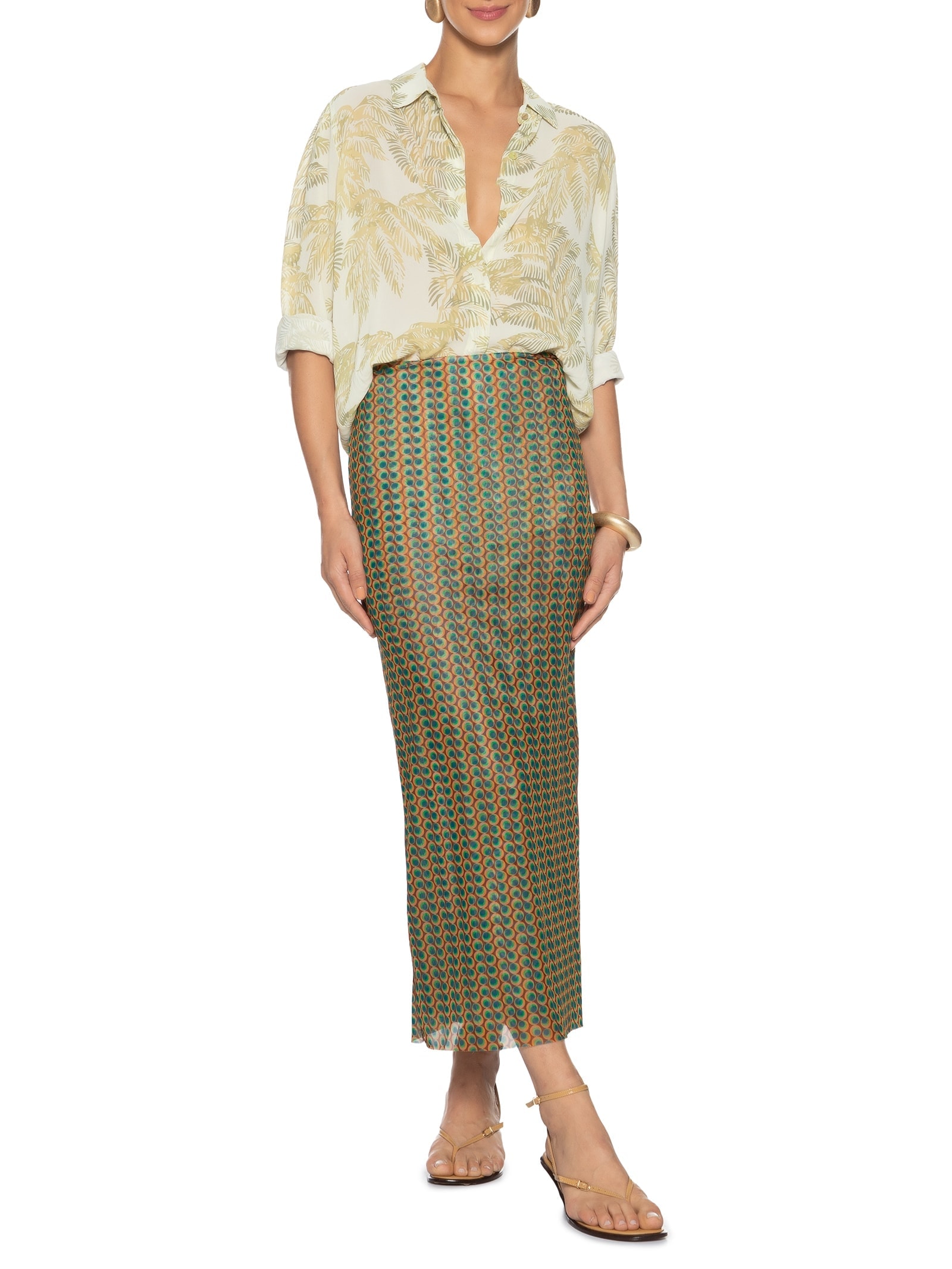 Saia Midi Tule Geo Verde Animale