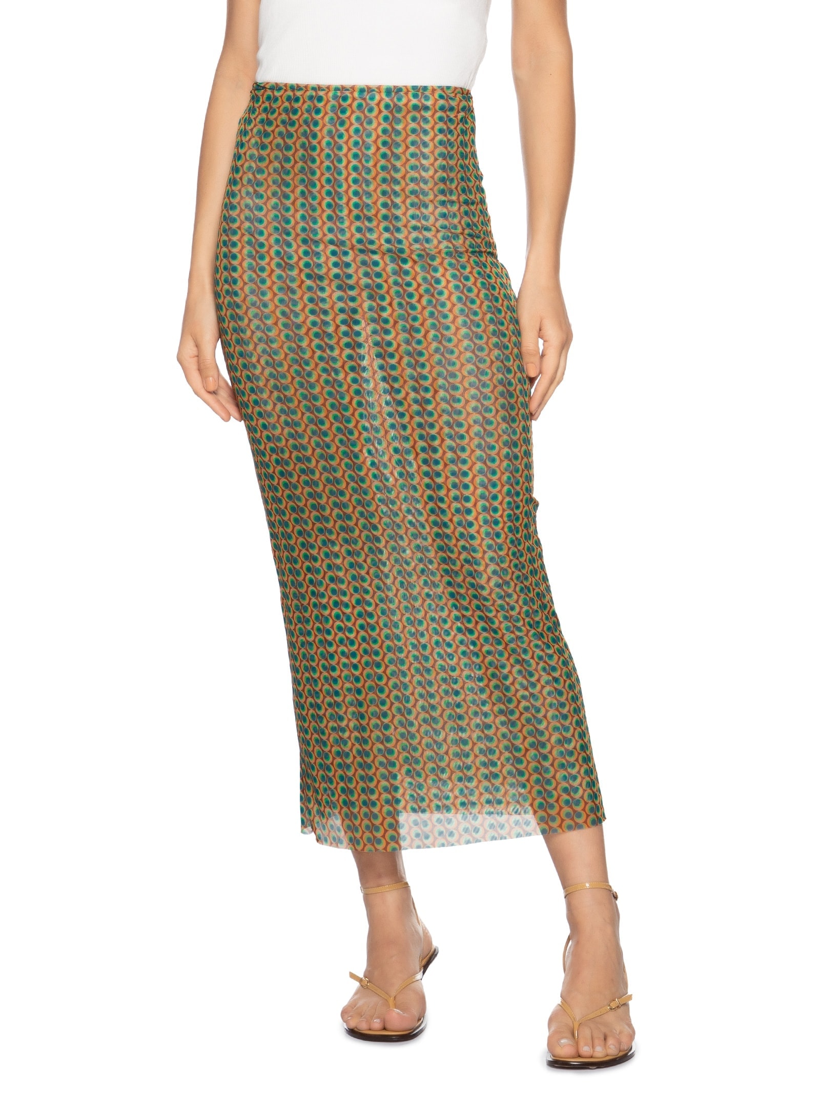 Saia Midi Tule Geo Verde Animale