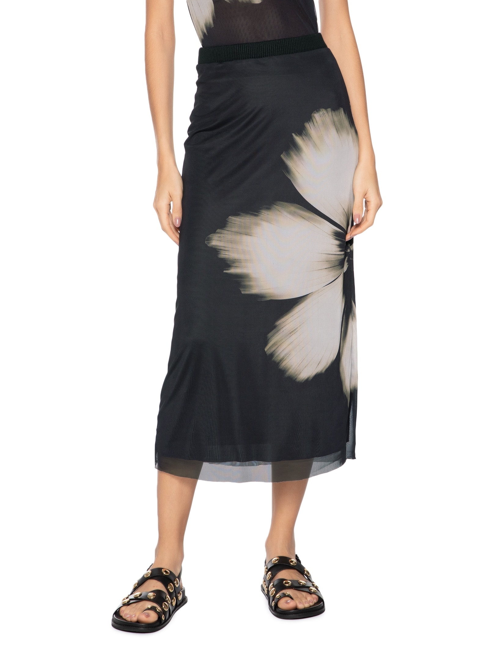 Saia Midi Tule Maya Preto Farm