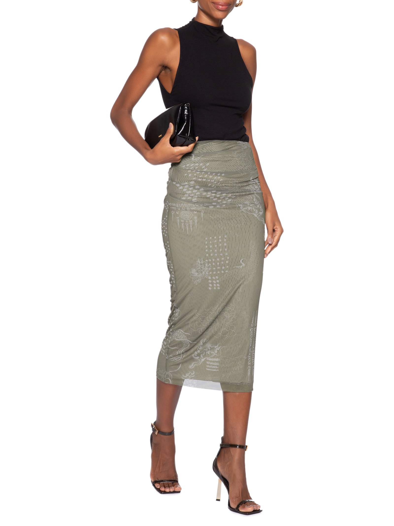 Saia Midi Tule Pied Algodão Verde Animale