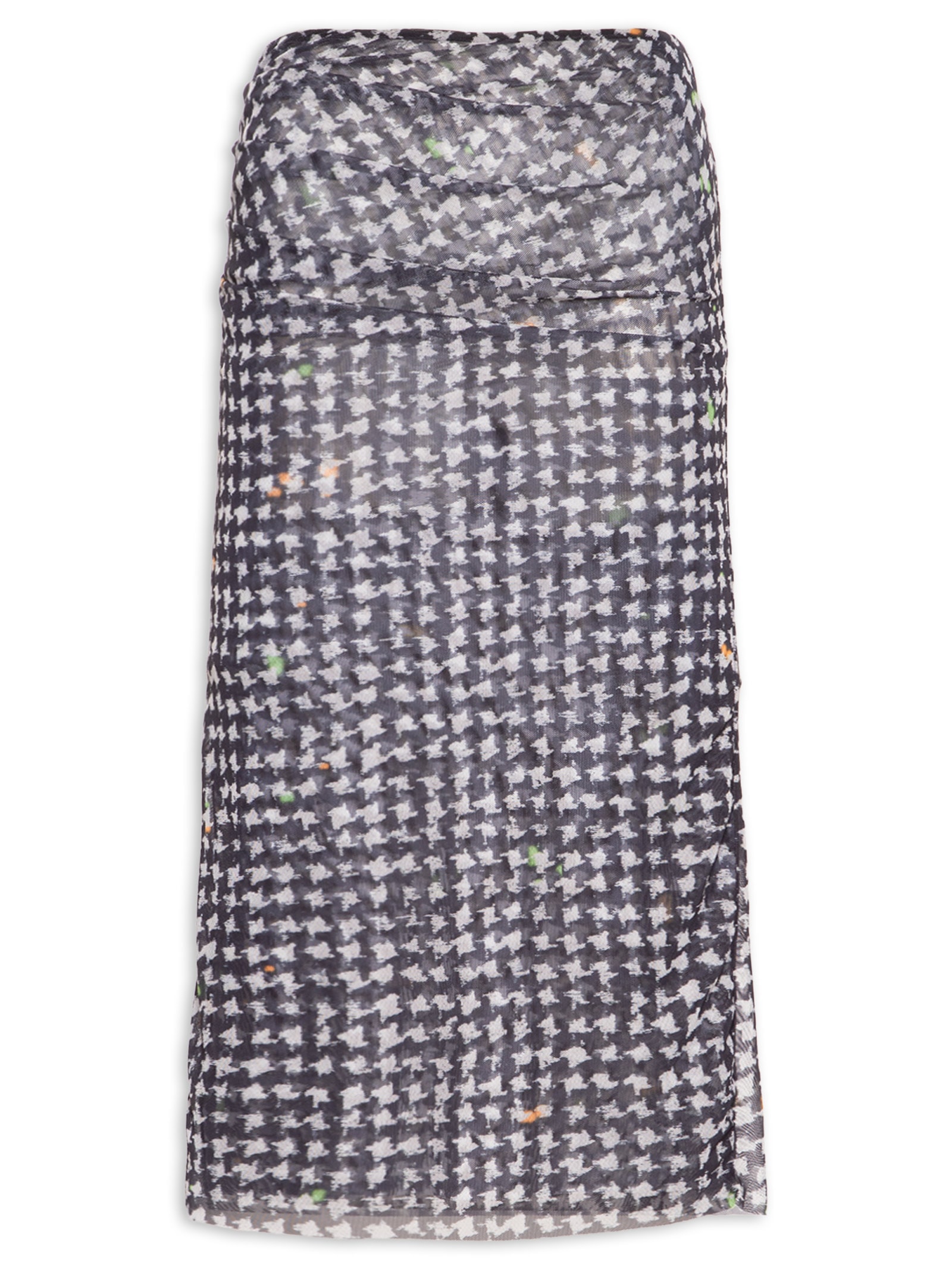 Saia Midi Tule Pied Poule Preto Animale