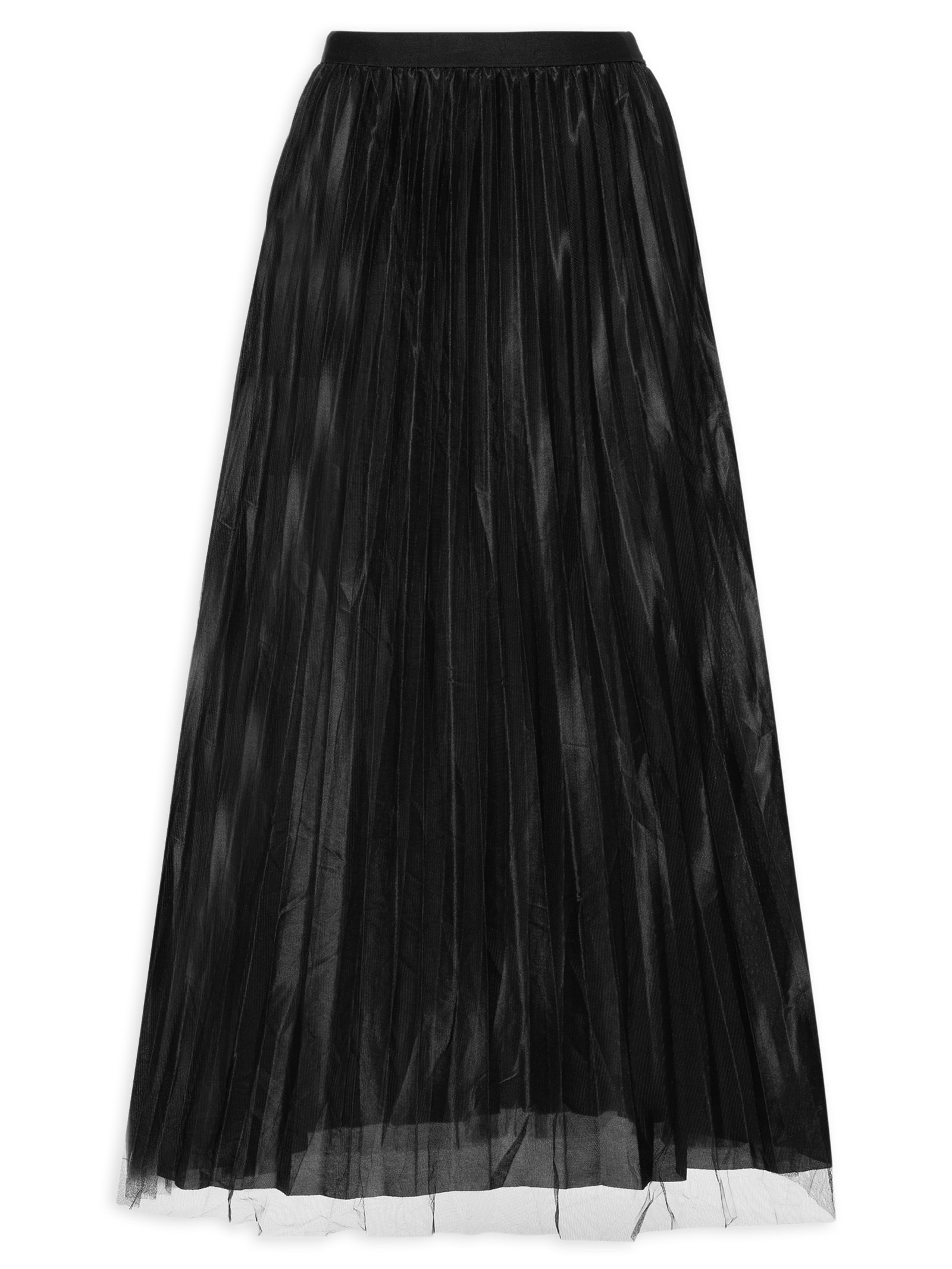 Saia Midi Tule Plissado Dupla Face Preto Market 33
