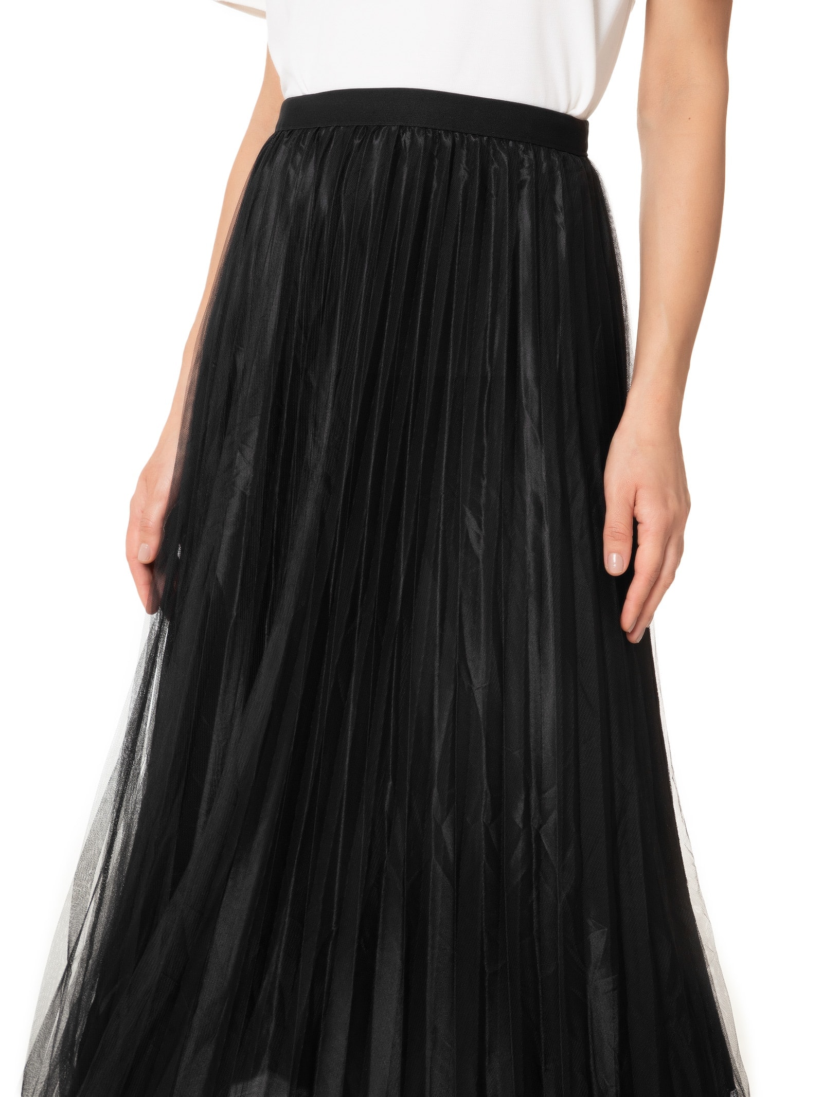 Saia Midi Tule Plissado Dupla Face Preto Market 33
