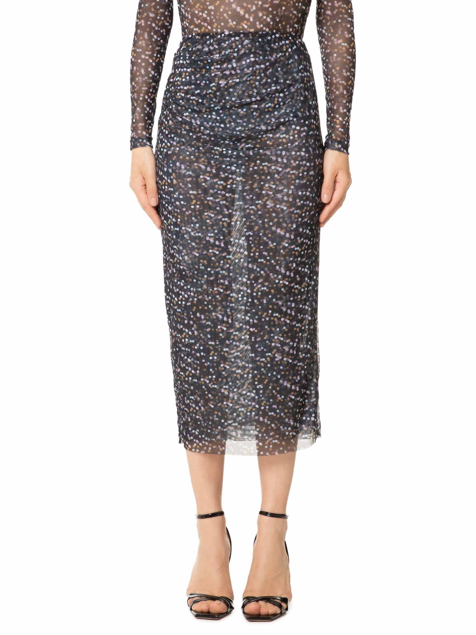 Saia Midi Tule Pois Preto Animale